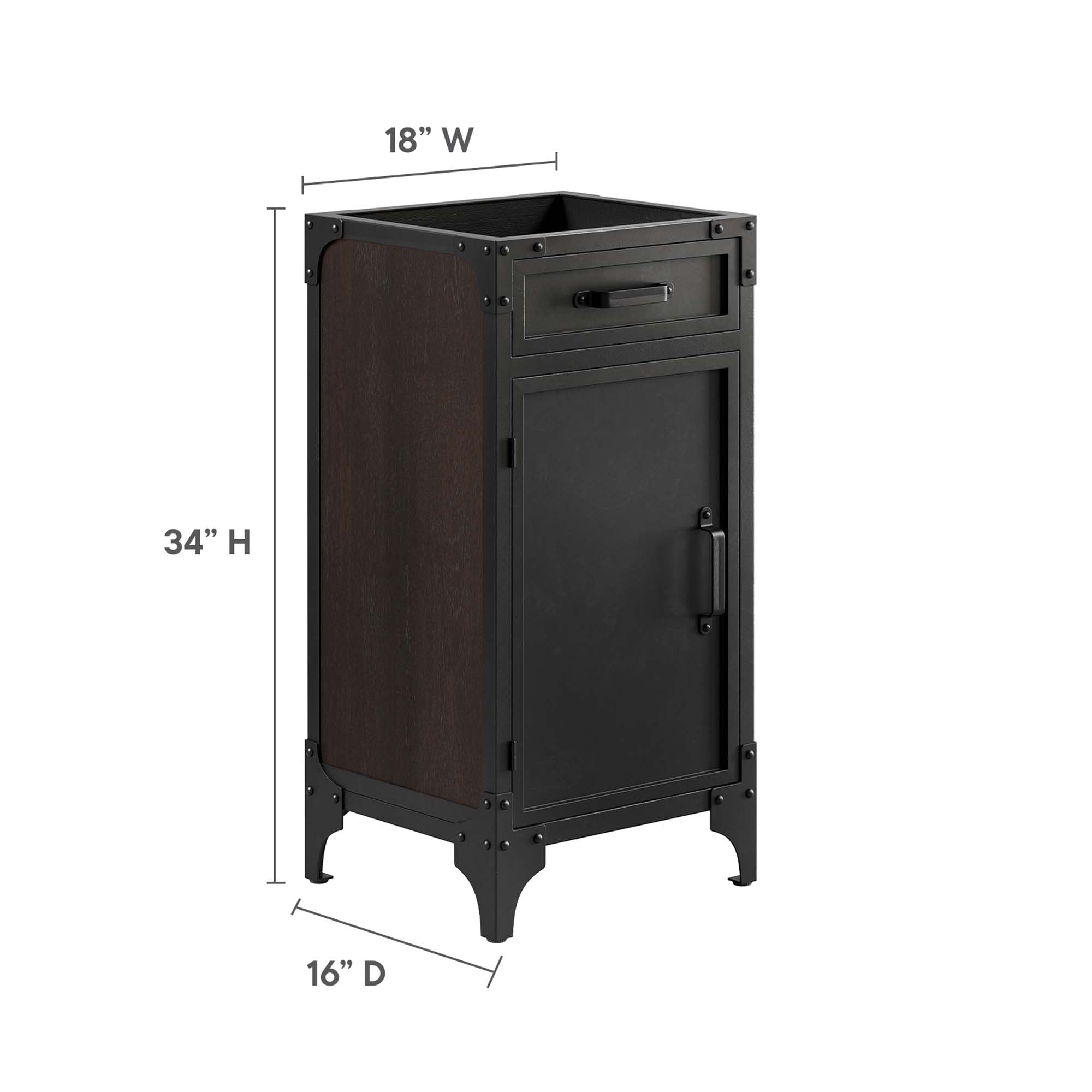 Steamforge 18" Bathroom Vanity Cabinet (Sink Basin Not Included), Black Walnut