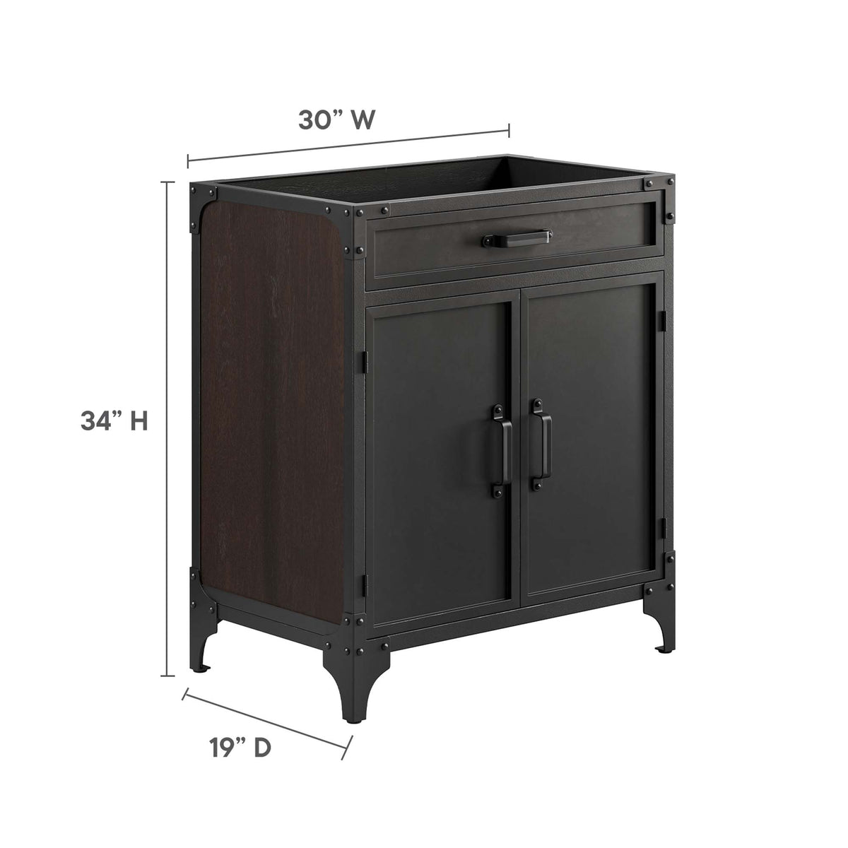 Steamforge 30" Bathroom Vanity Cabinet (Sink Basin Not Included), Black Walnut