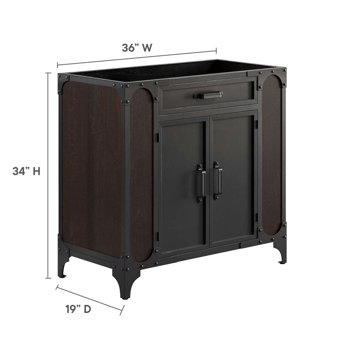 Steamforge 36" Bathroom Vanity Cabinet (Sink Basin Not Included), Black Walnut
