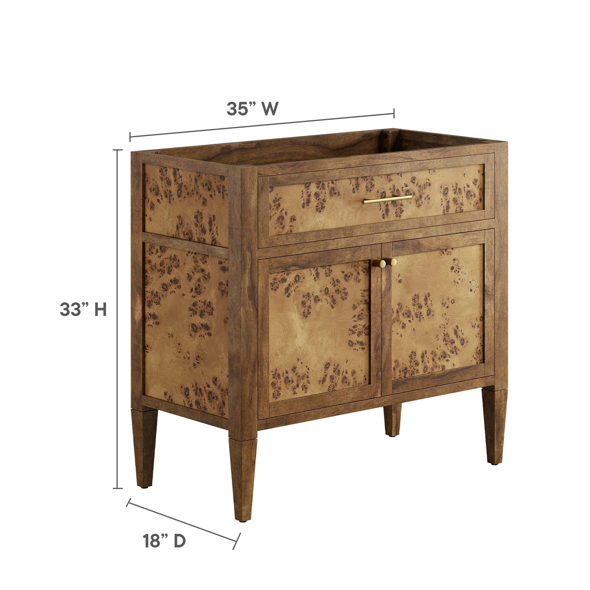 Elysian 36" Wood Bathroom Vanity Cabinet (Sink Basin Not Included), Brown