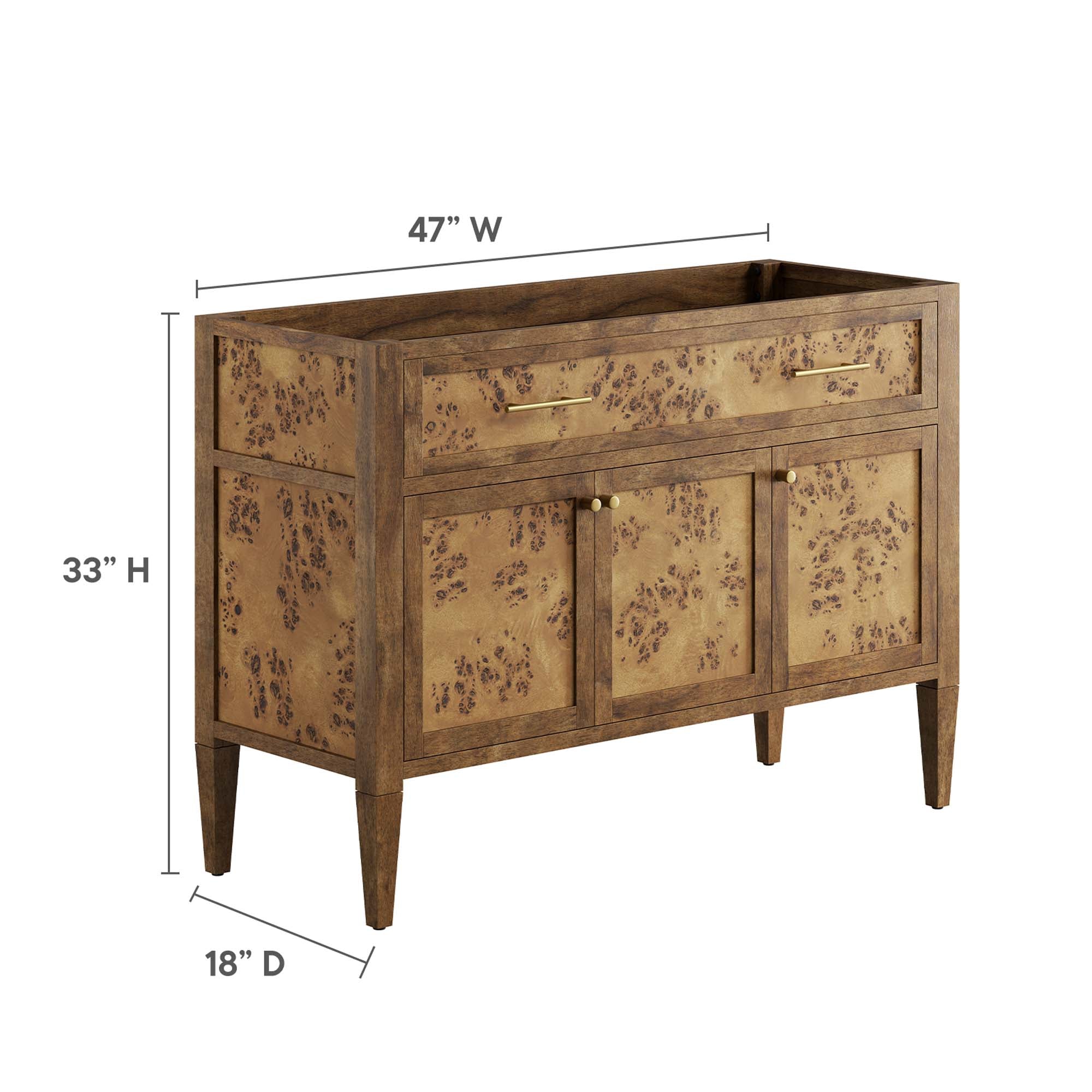 Elysian 48" Wood Bathroom Vanity Cabinet (Sink Basin Not Included), Brown