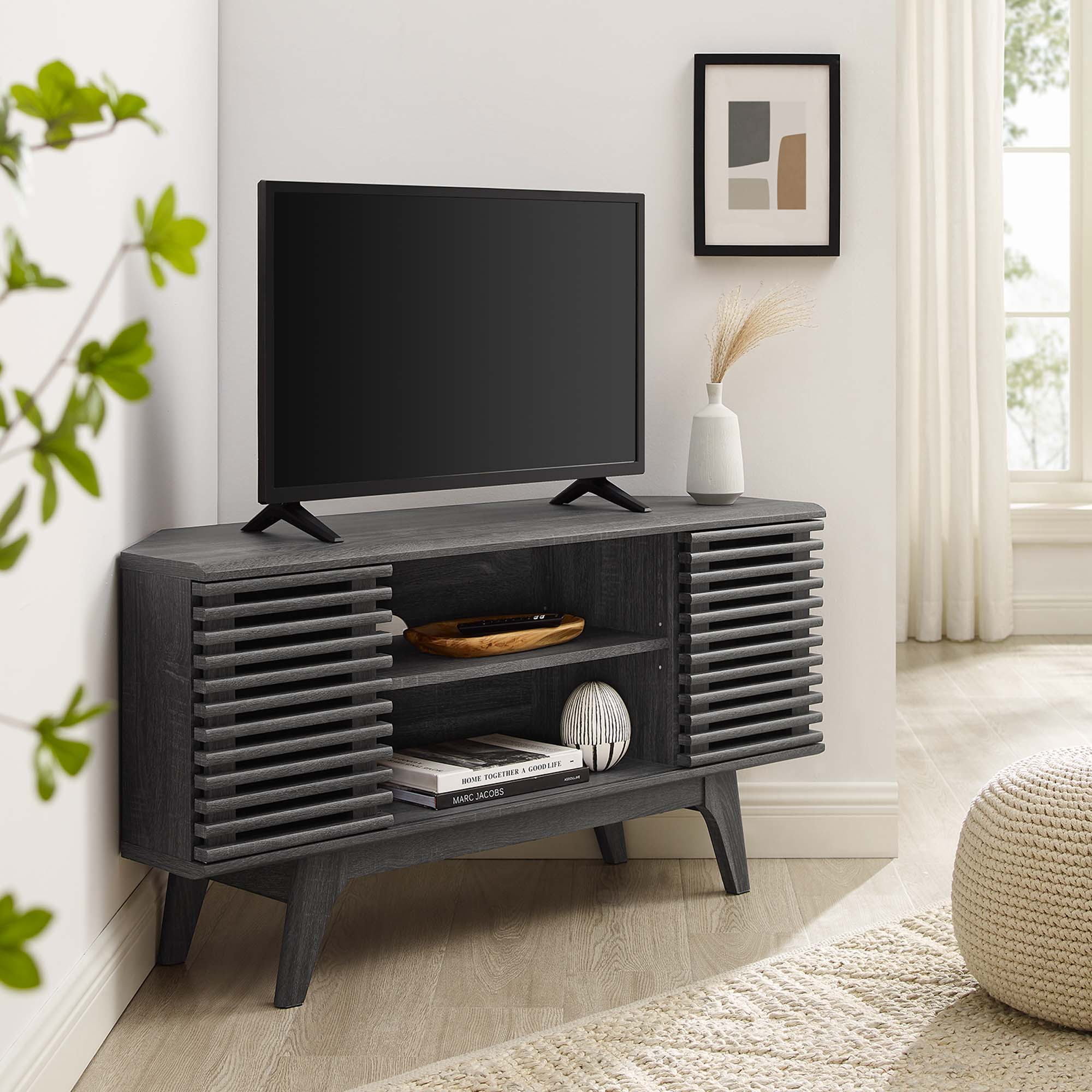 Render 46" Corner TV Stand, Charcoal