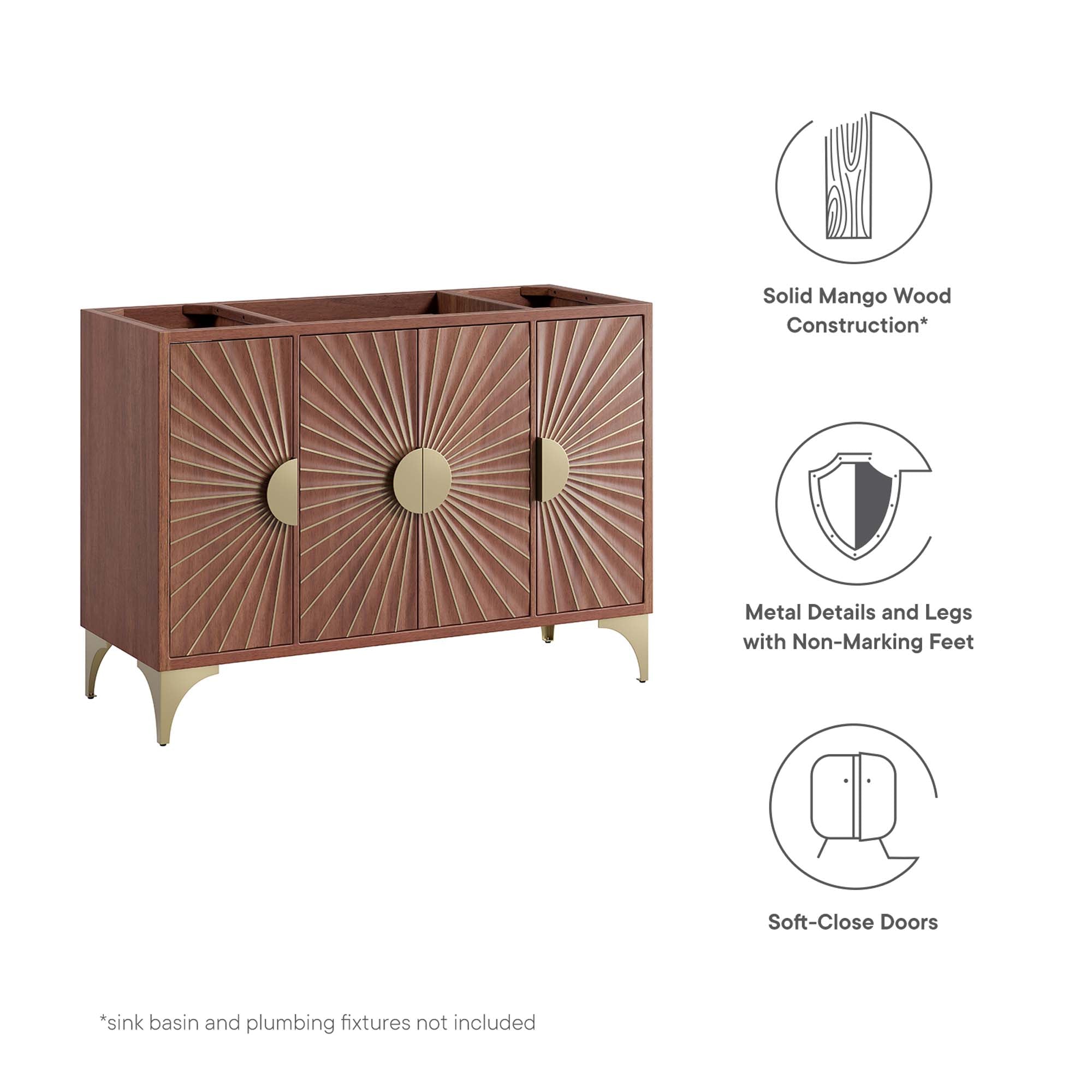 Daylight 48" Single Sink Compatible (Not Included) Bathroom Vanity Cabinet, Walnut