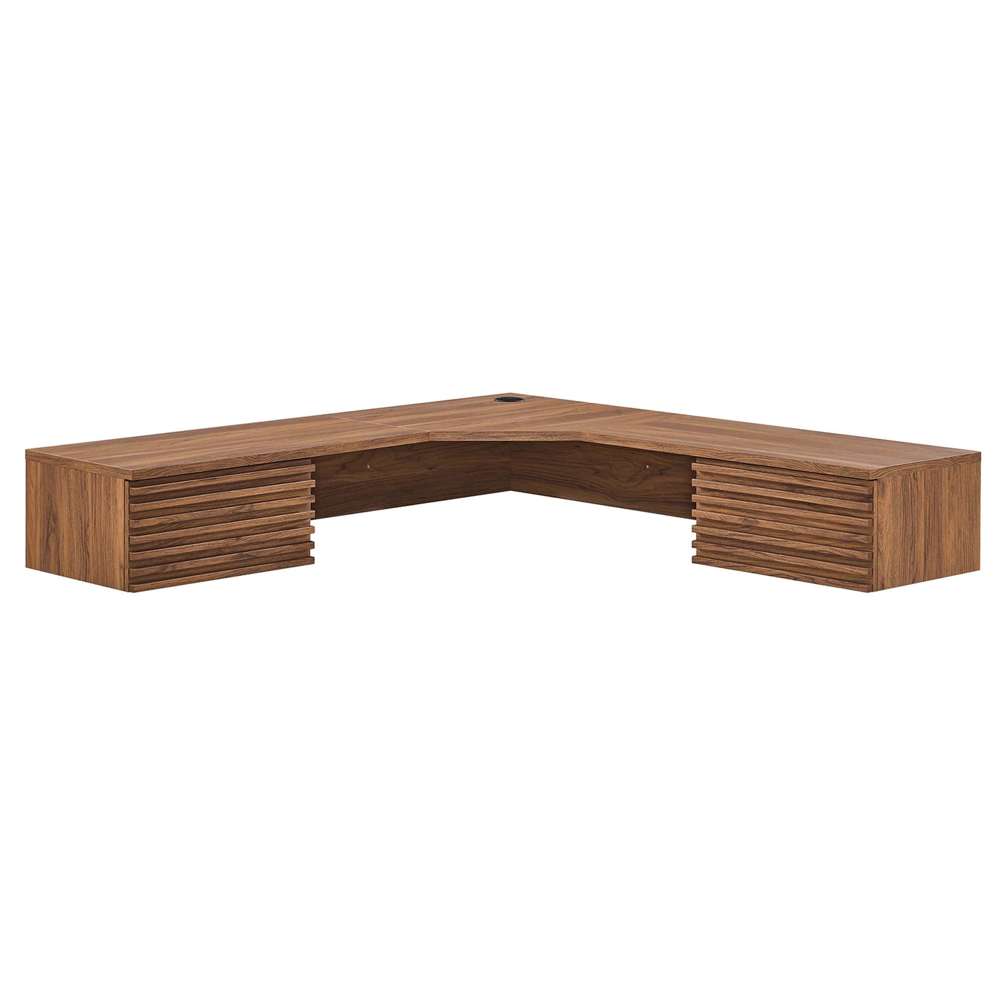 Render Wall Mount Corner Office Desk, Walnut