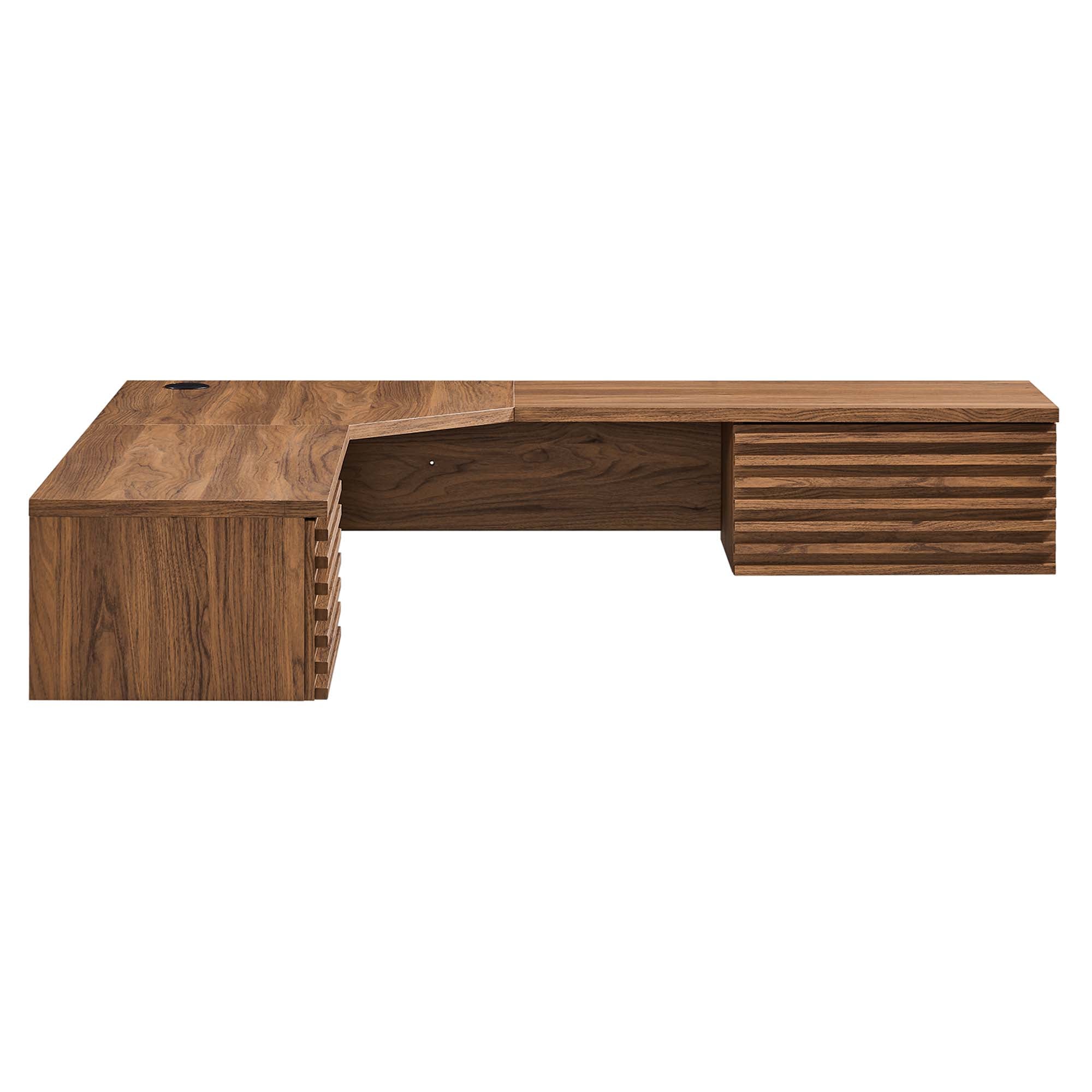 Render Wall Mount Corner Office Desk, Walnut
