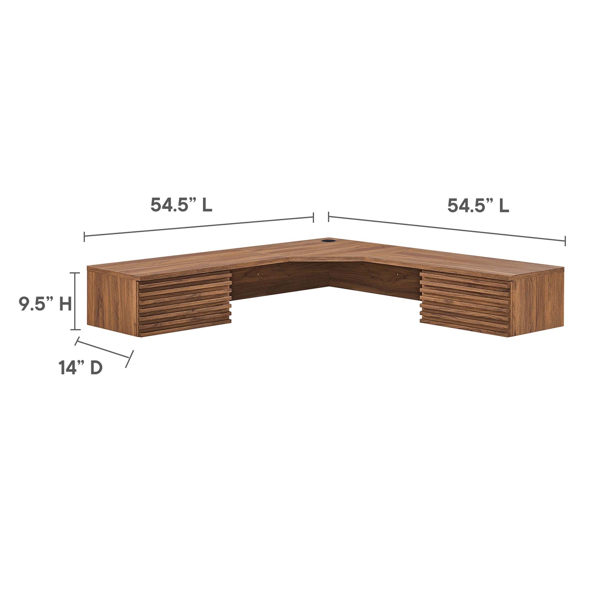 Render Wall Mount Corner Office Desk, Walnut