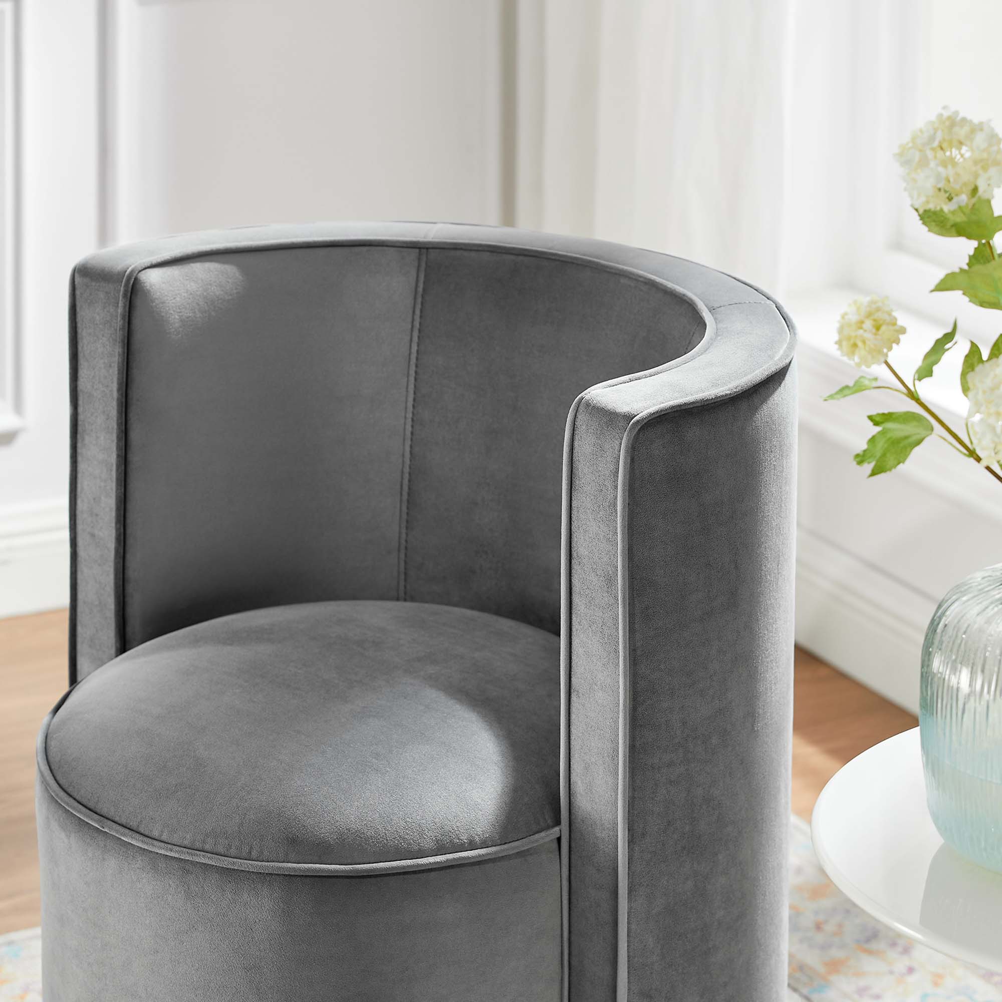 Della Performance Velvet Fabric Swivel Chair, Gray