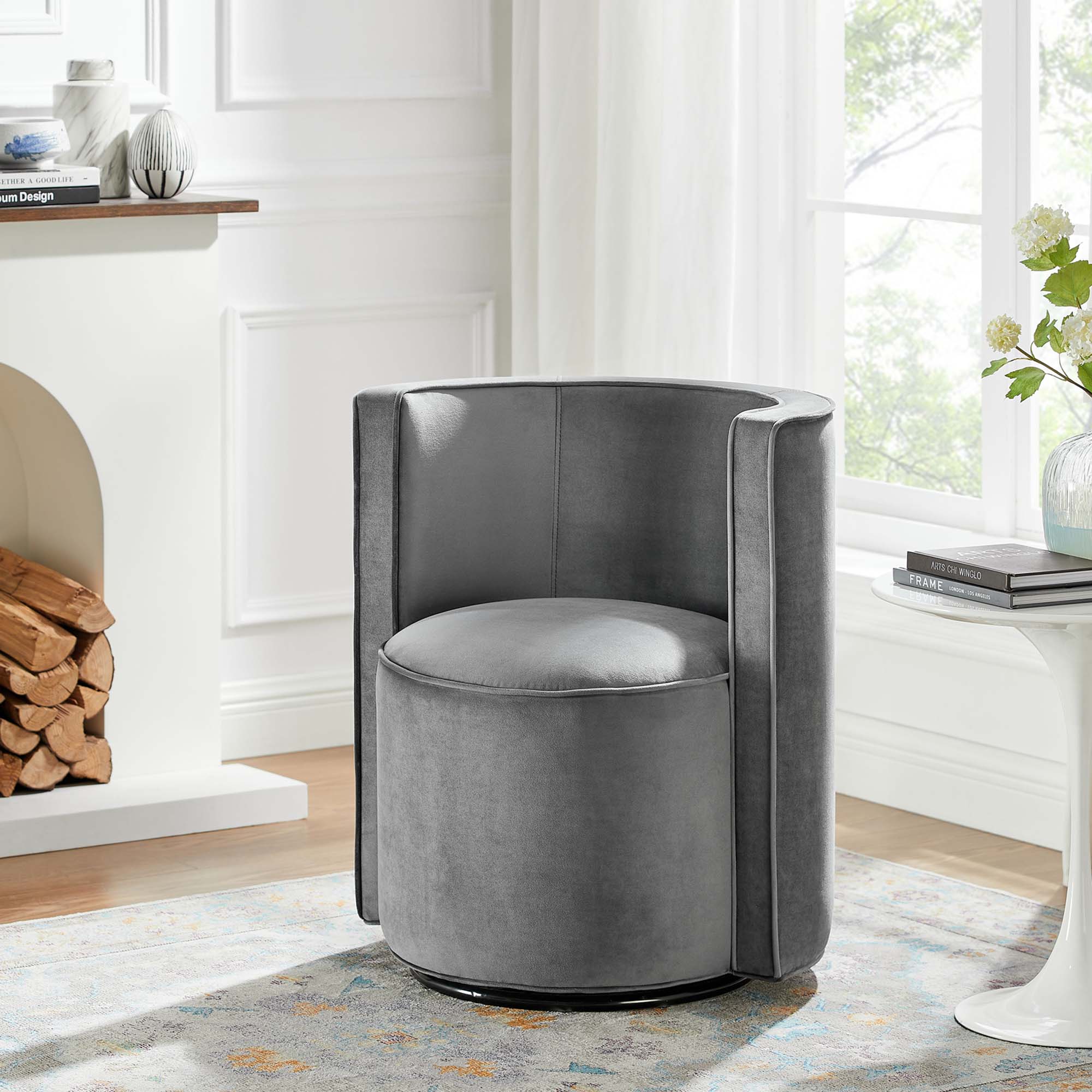 Della Performance Velvet Fabric Swivel Chair, Gray