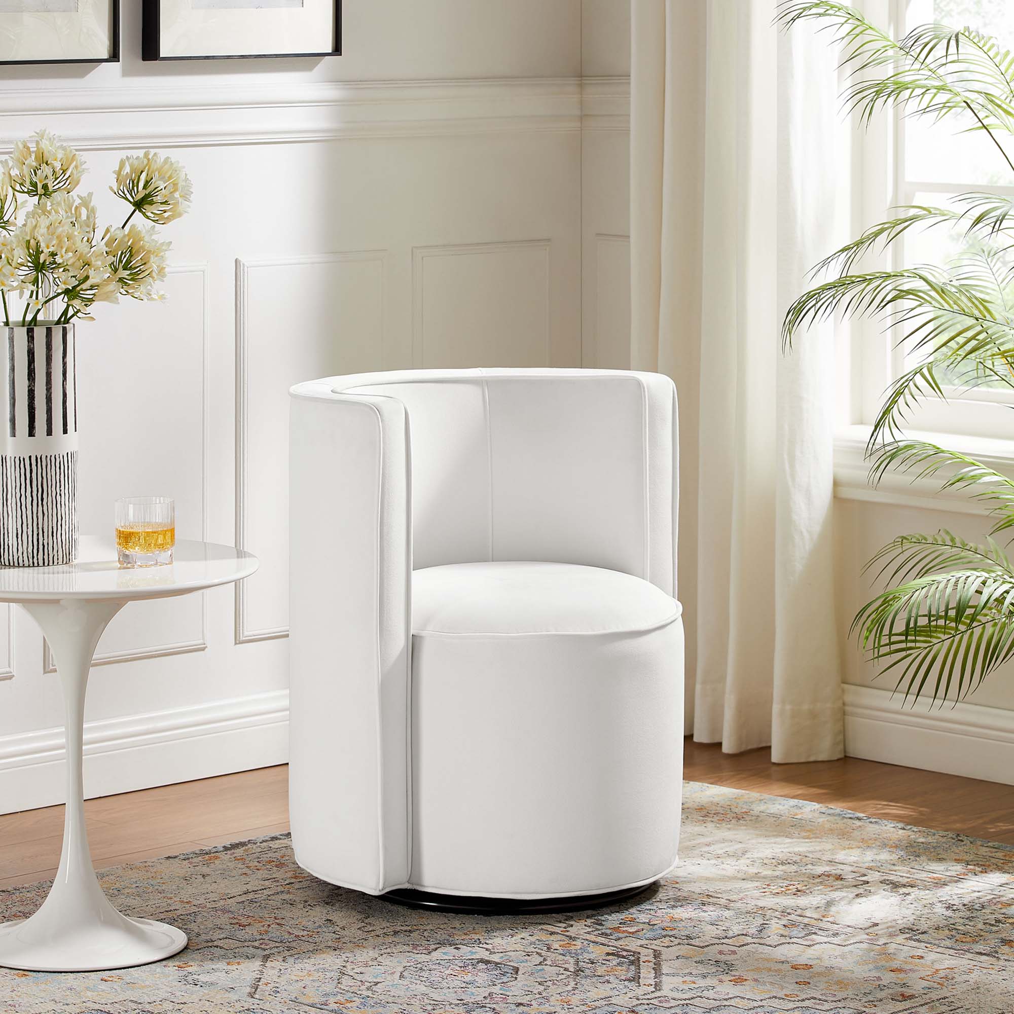 Della Performance Velvet Fabric Swivel Chair, White