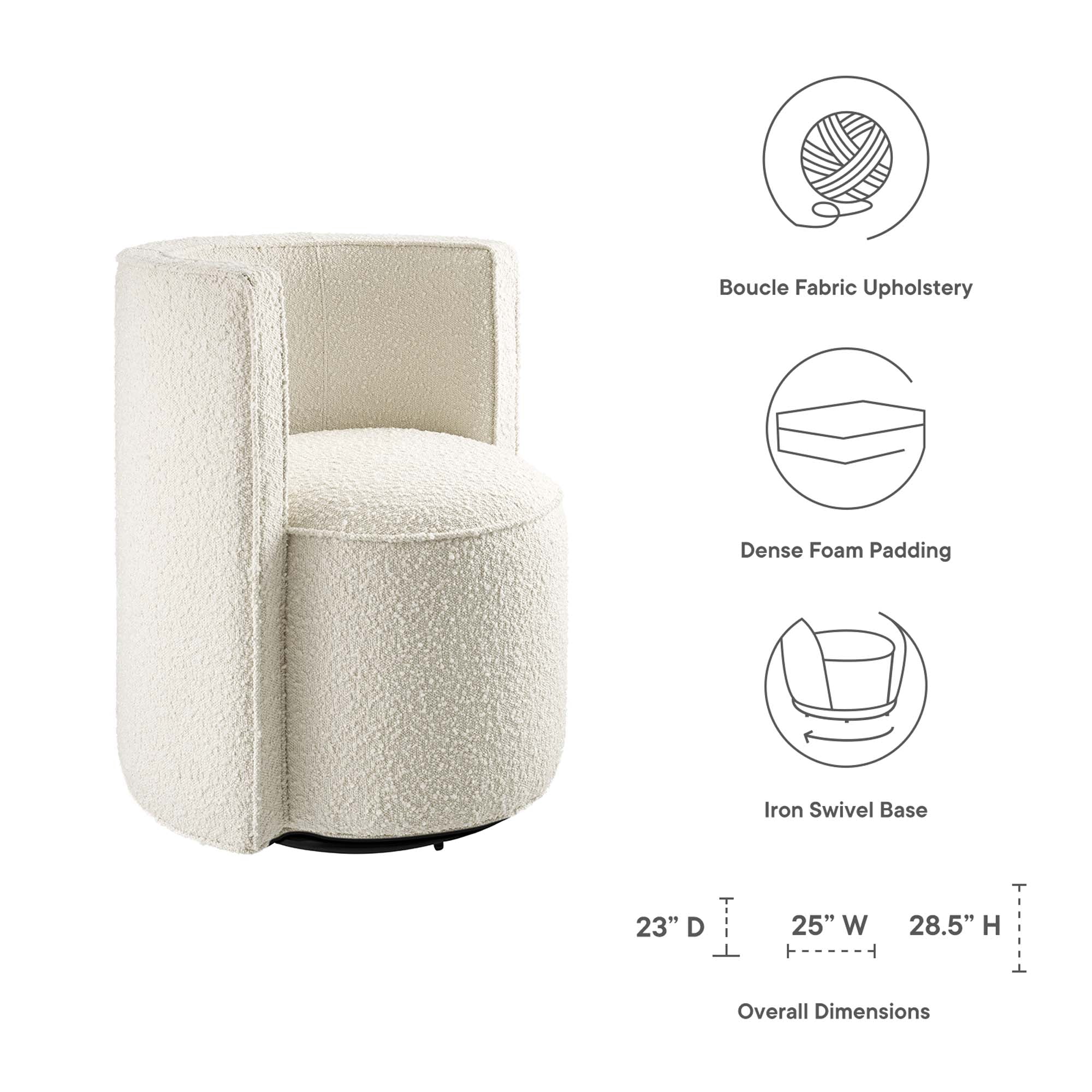 Della Boucle Fabric Swivel Chair, Ivory