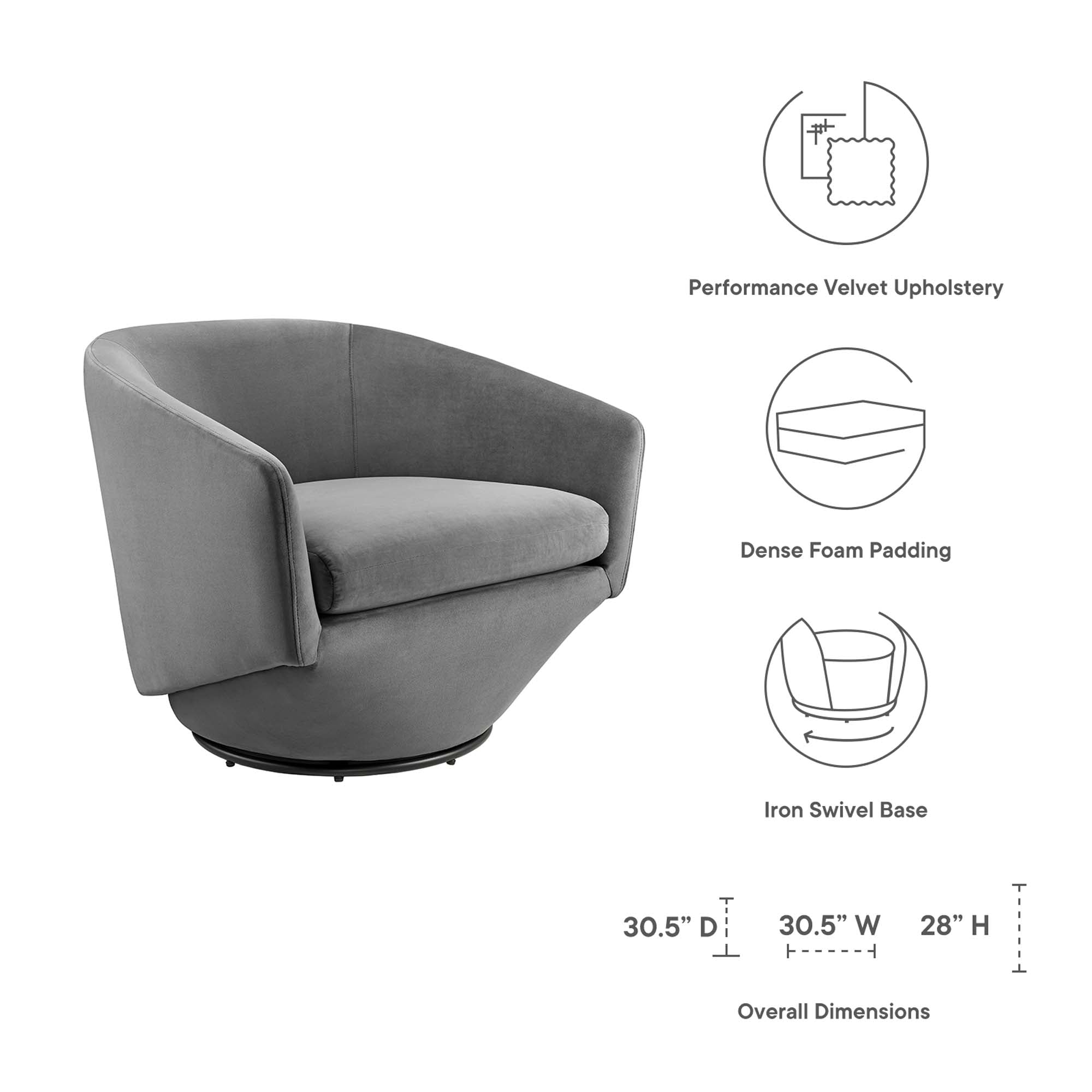 Series Performance Velvet Fabric Swivel Chair, Gray