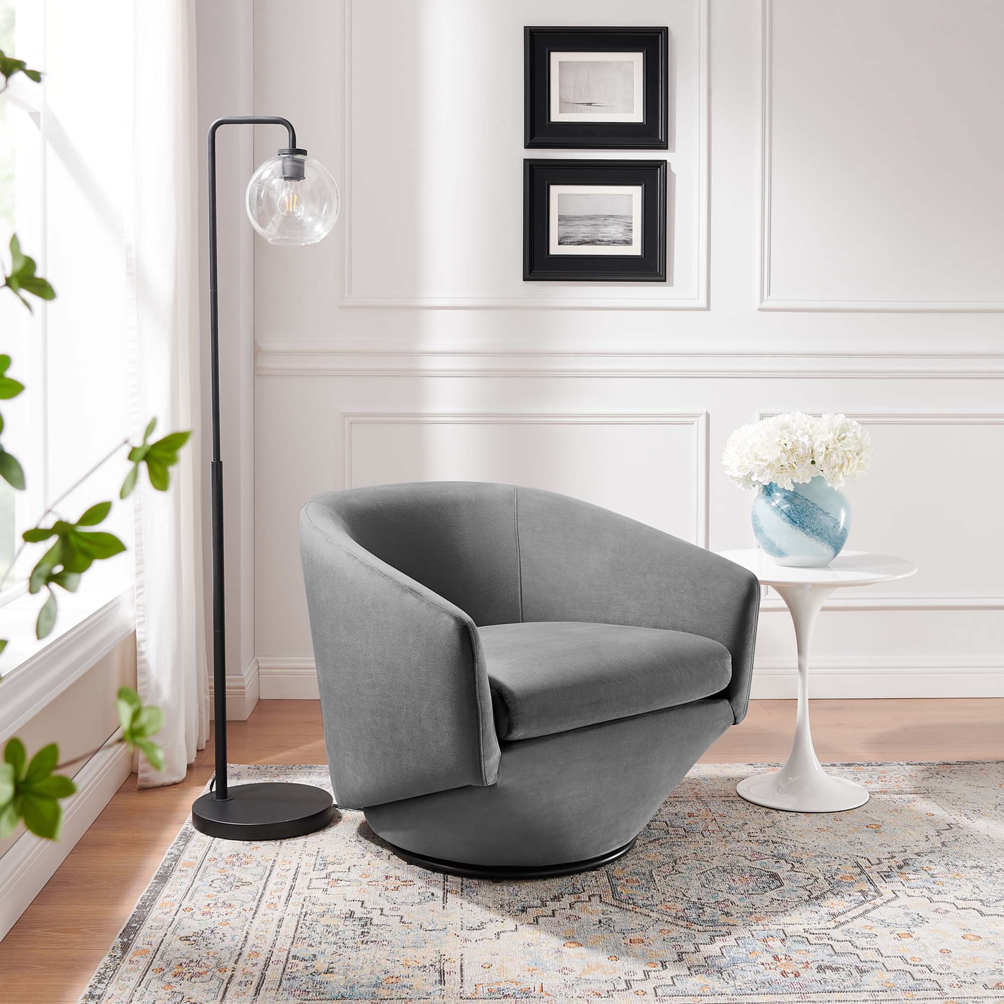 Series Performance Velvet Fabric Swivel Chair, Gray