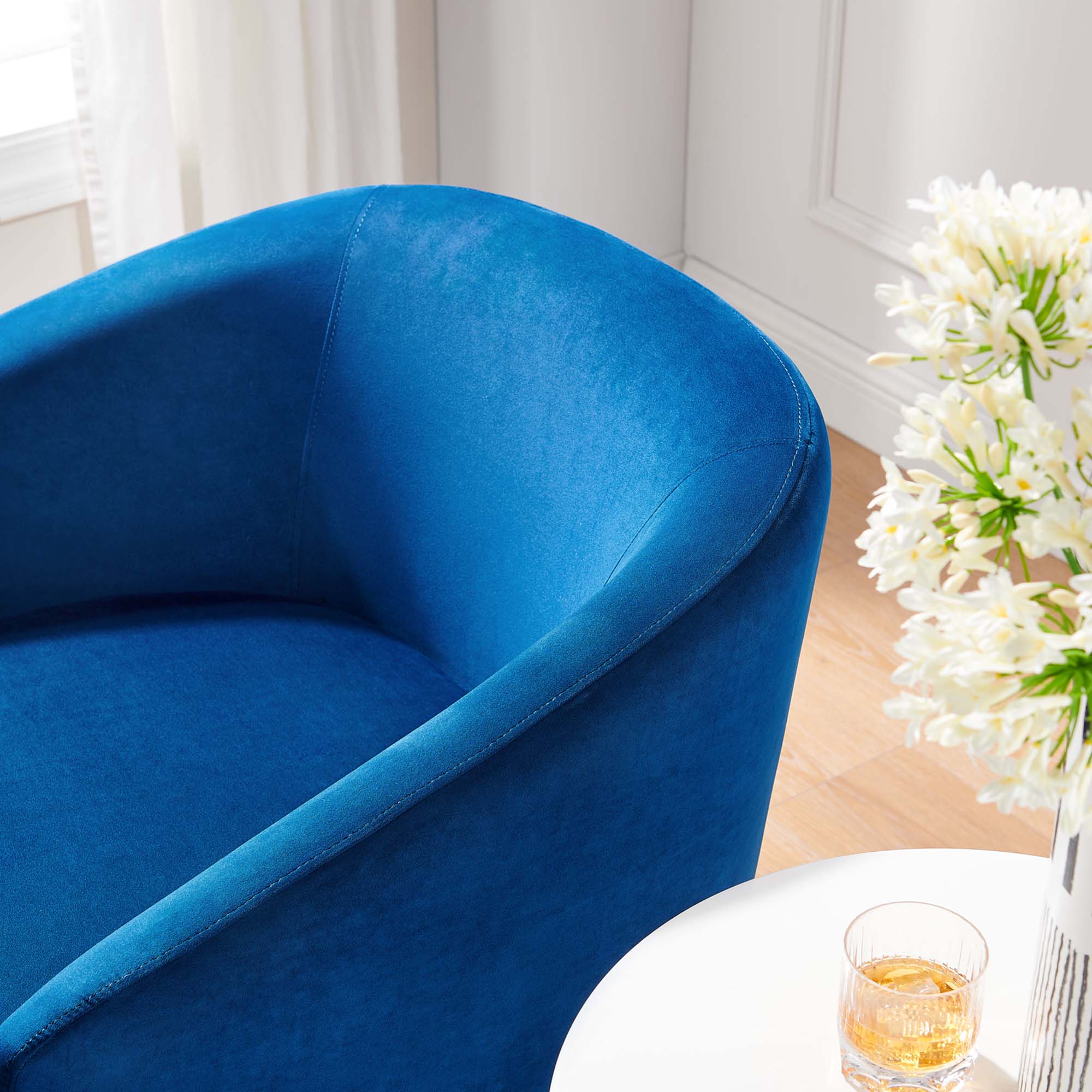 Series Performance Velvet Fabric Swivel Chair, Navy