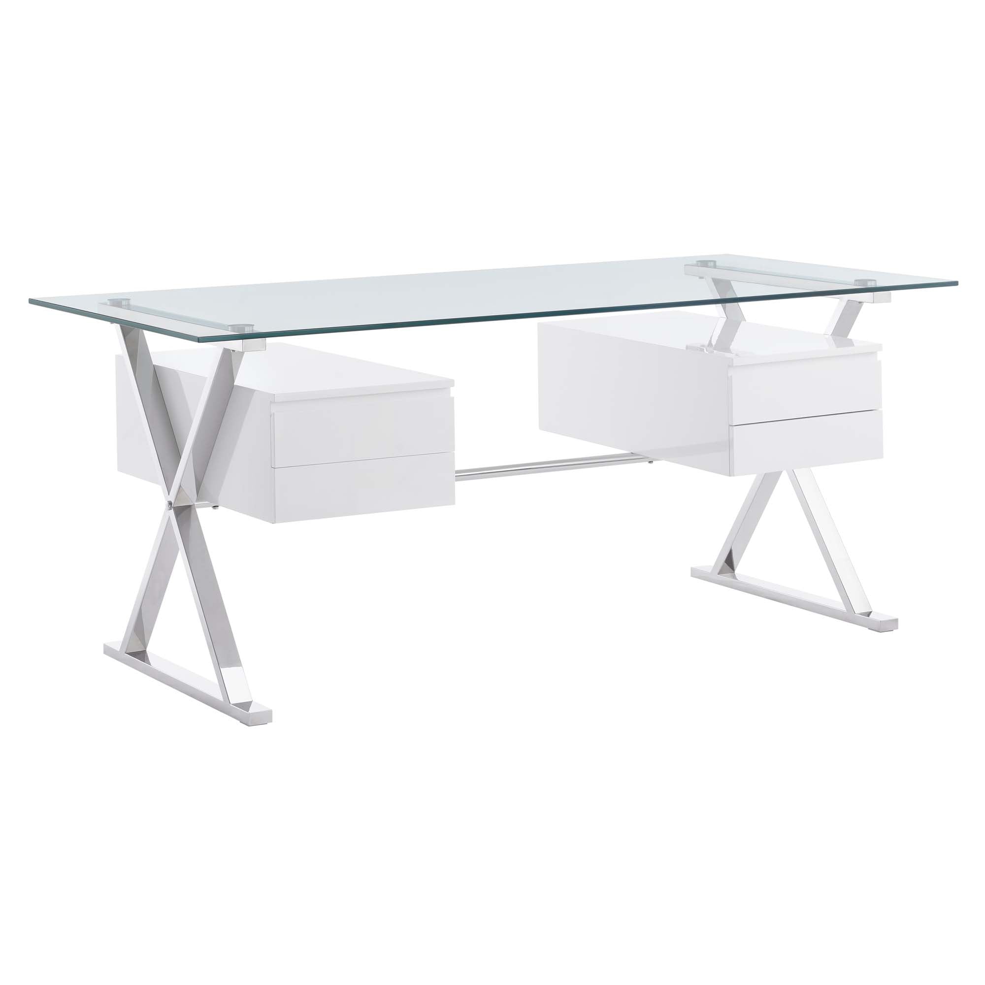 Sector 71" Glass Top Glass Office Desk, White