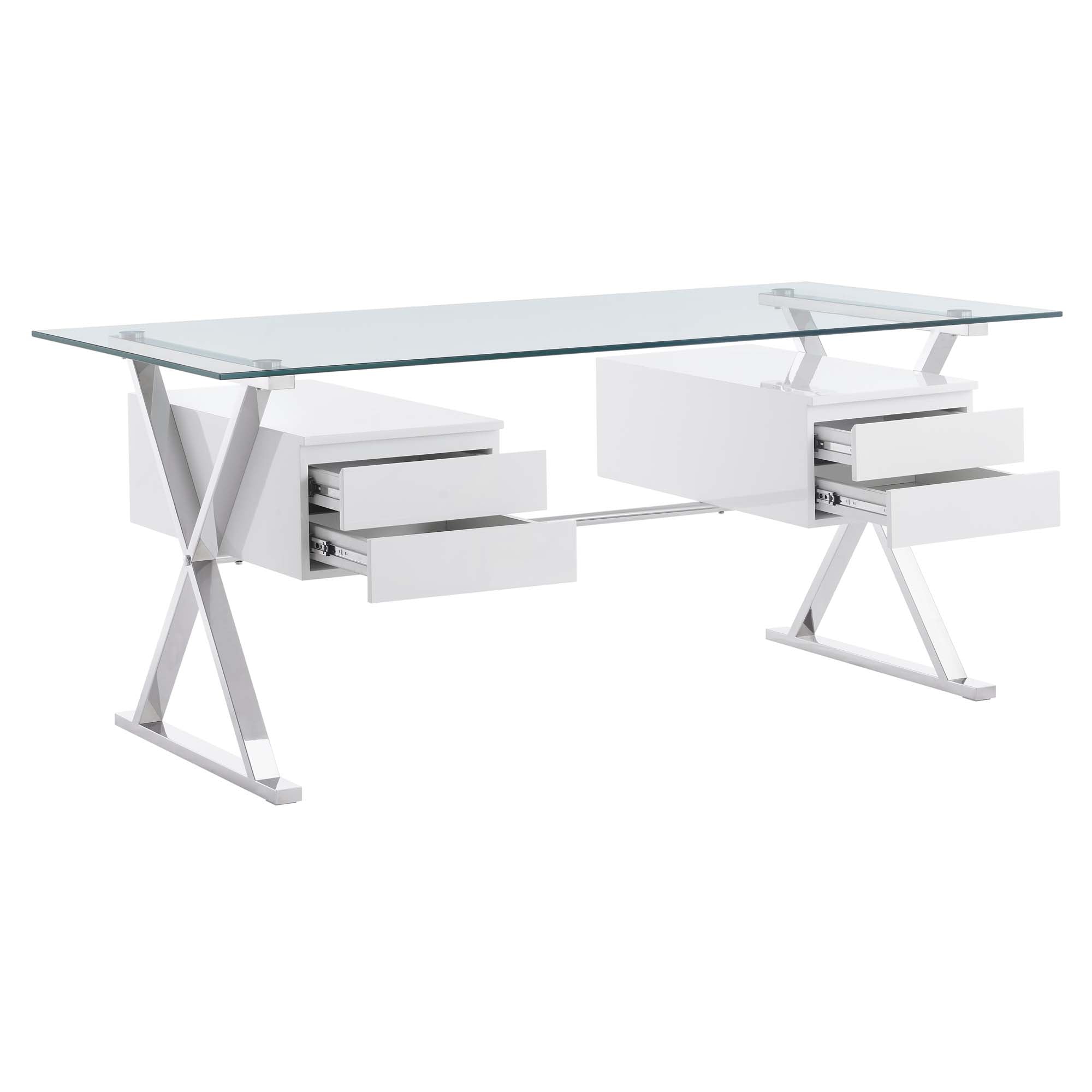 Sector 71" Glass Top Glass Office Desk, White