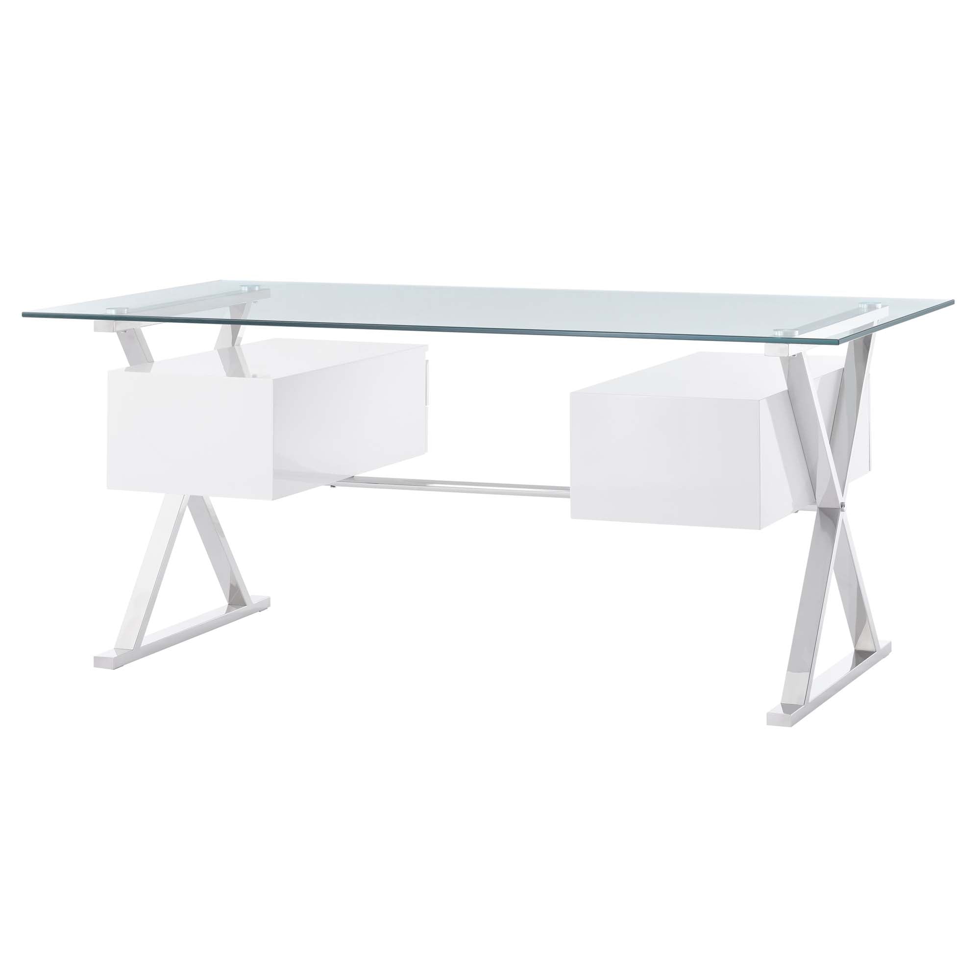 Sector 71" Glass Top Glass Office Desk, White
