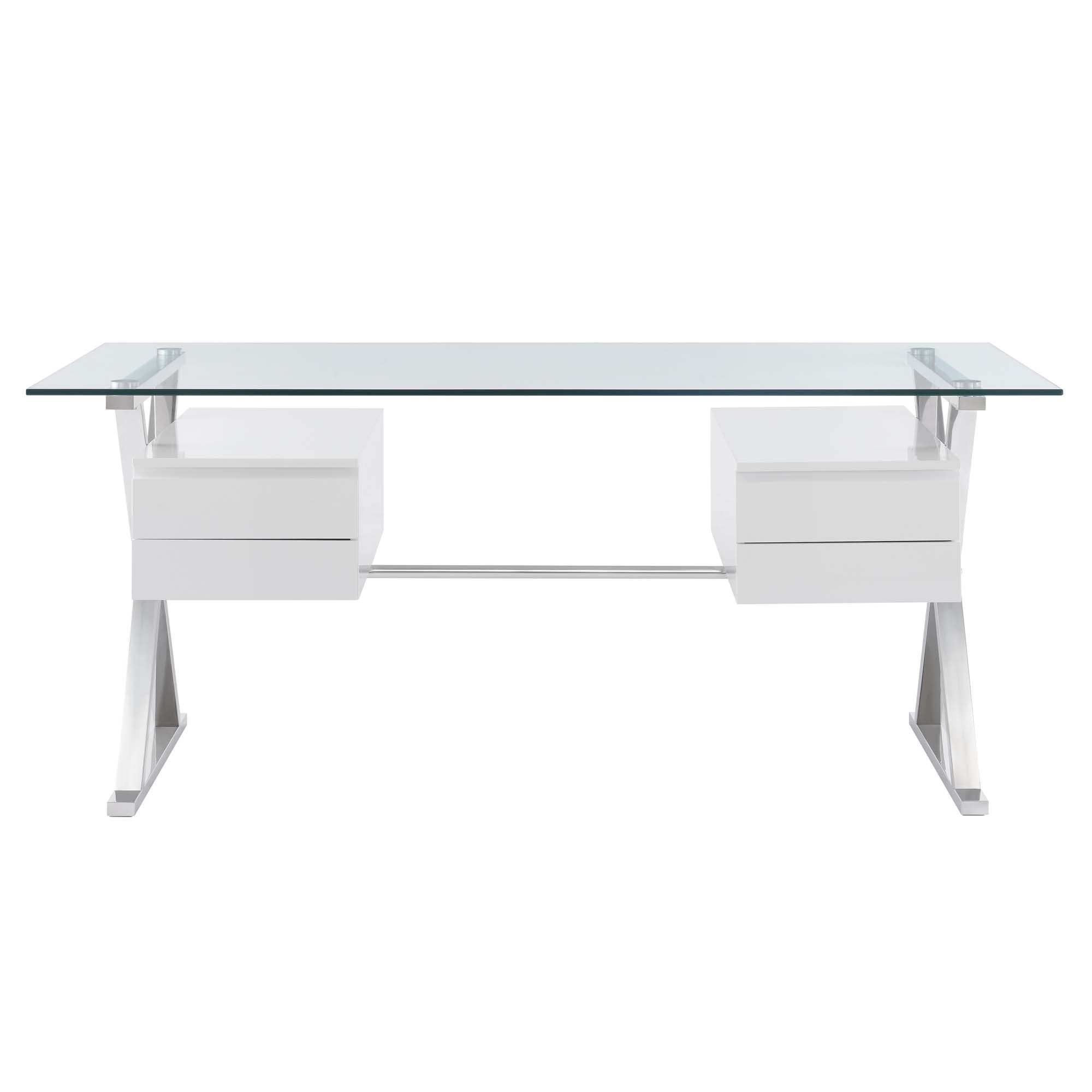 Sector 71" Glass Top Glass Office Desk, White