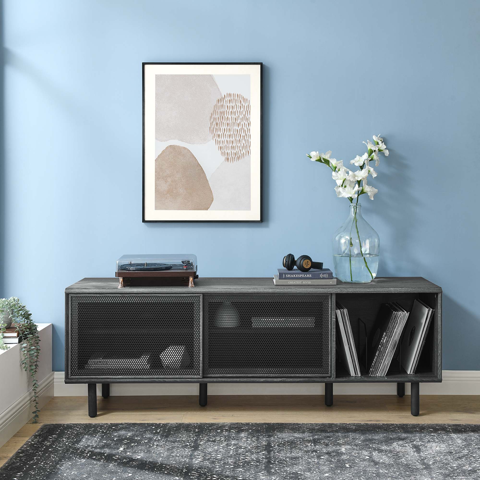Kurtis 67" TV and Vinyl Record Stand, Charcoal