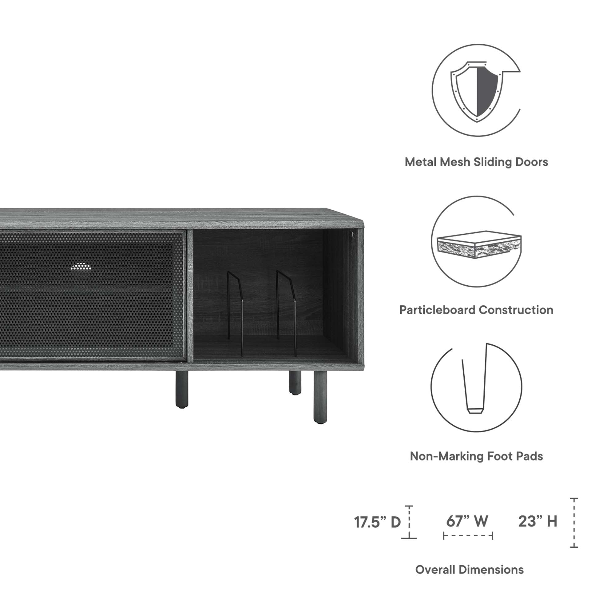 Kurtis 67" TV and Vinyl Record Stand, Charcoal