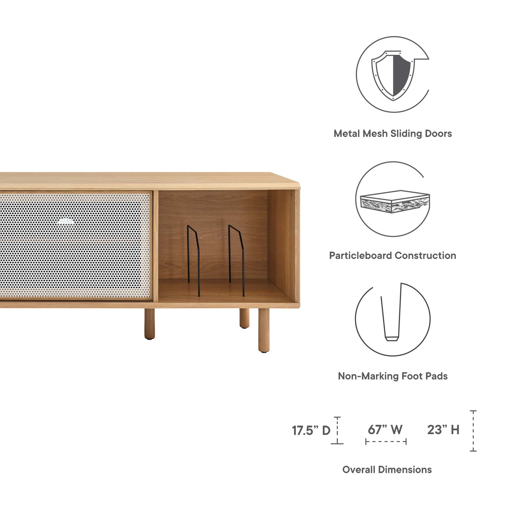 Kurtis 67" TV and Vinyl Record Stand, Oak
