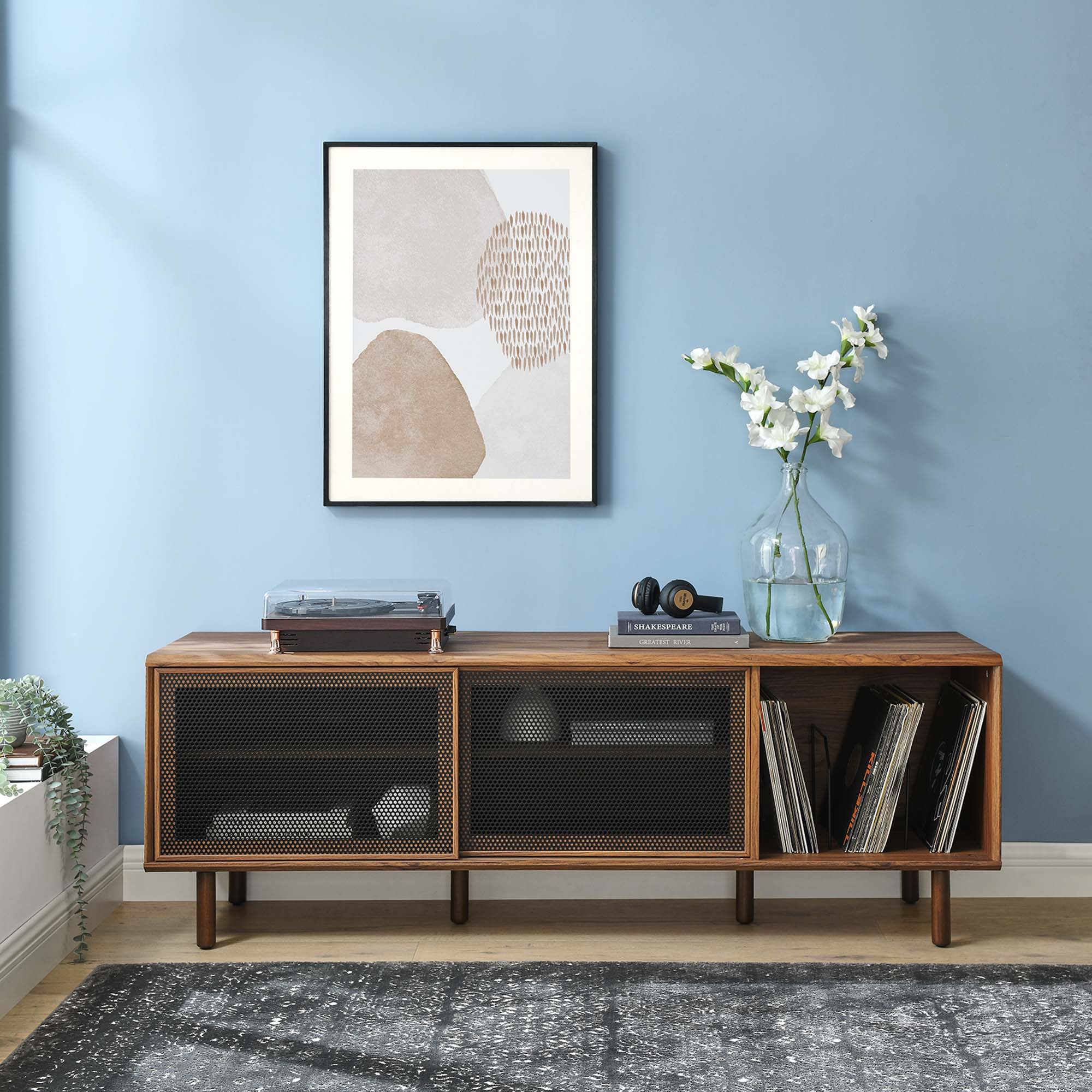 Kurtis 67" TV and Vinyl Record Stand, Walnut