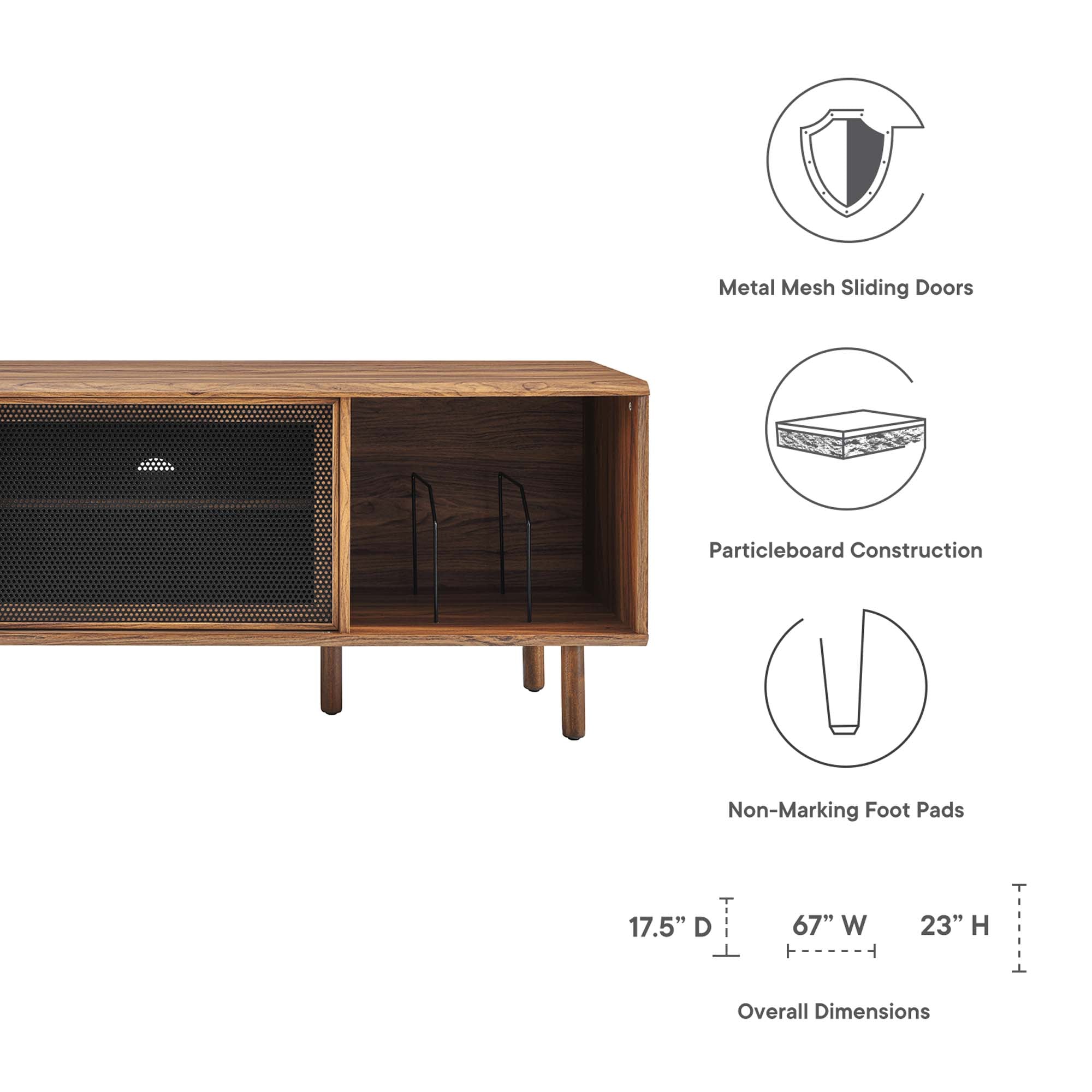 Kurtis 67" TV and Vinyl Record Stand, Walnut