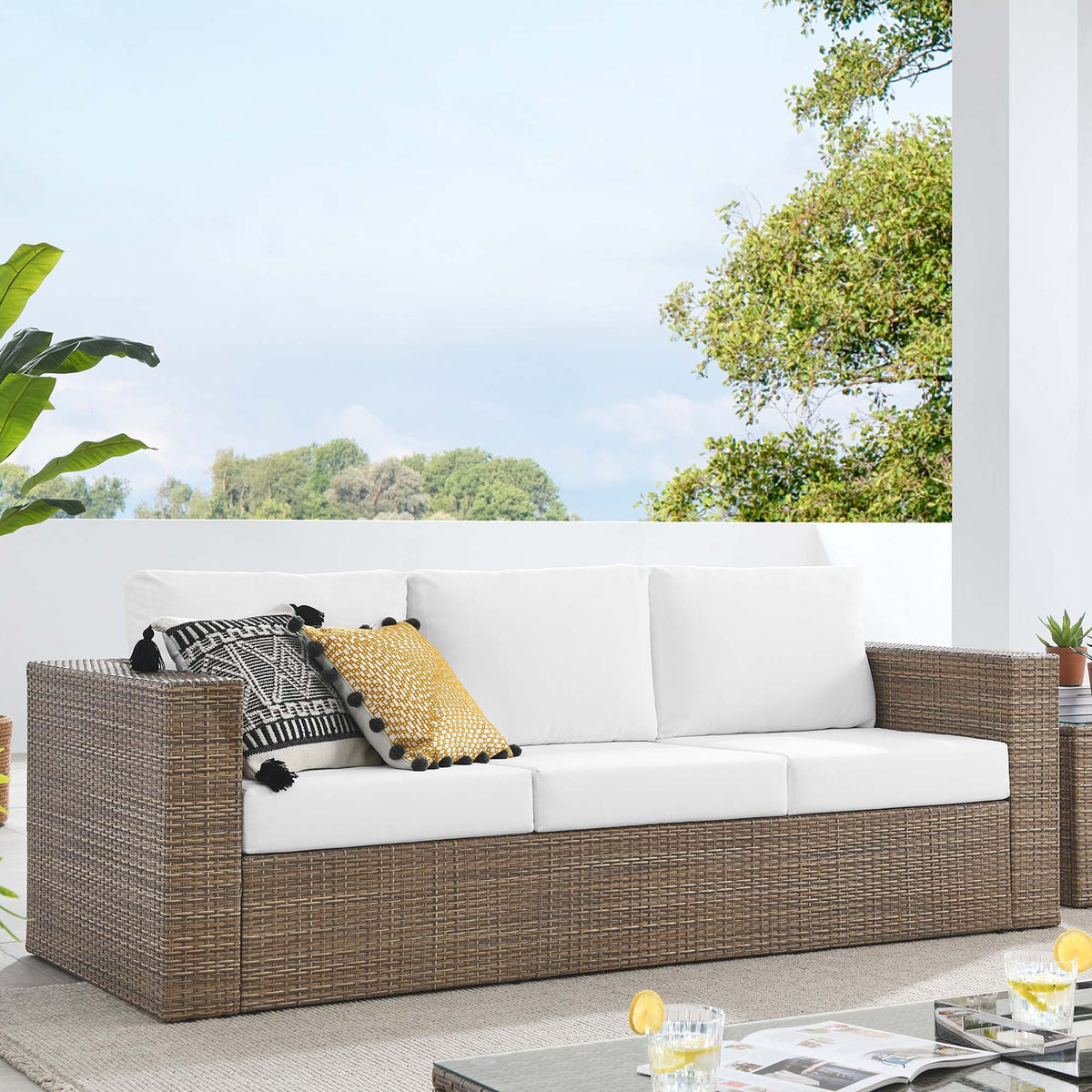 Convene Outdoor Patio Sofa, Cappuccino White