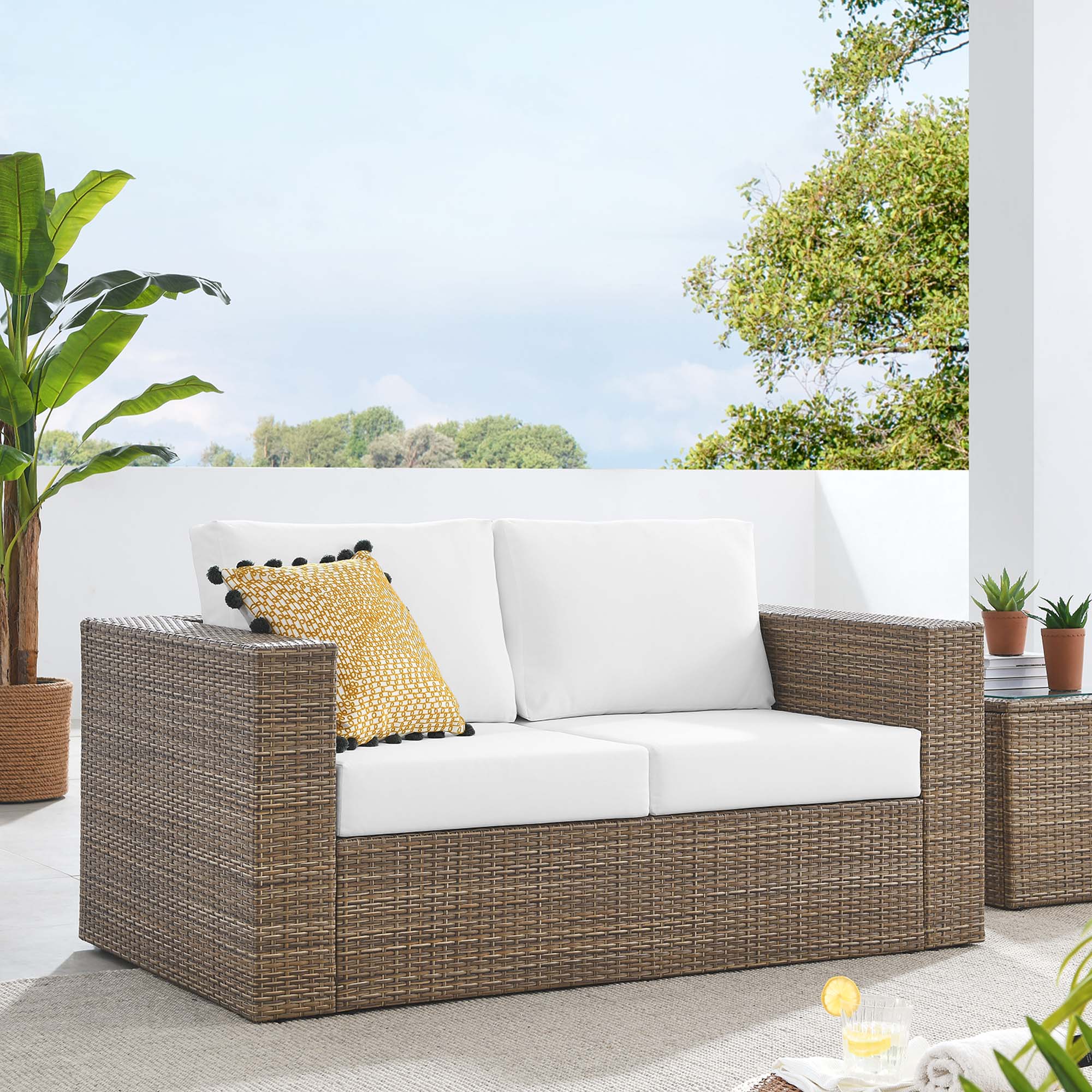 Convene Outdoor Patio Loveseat, Cappuccino White