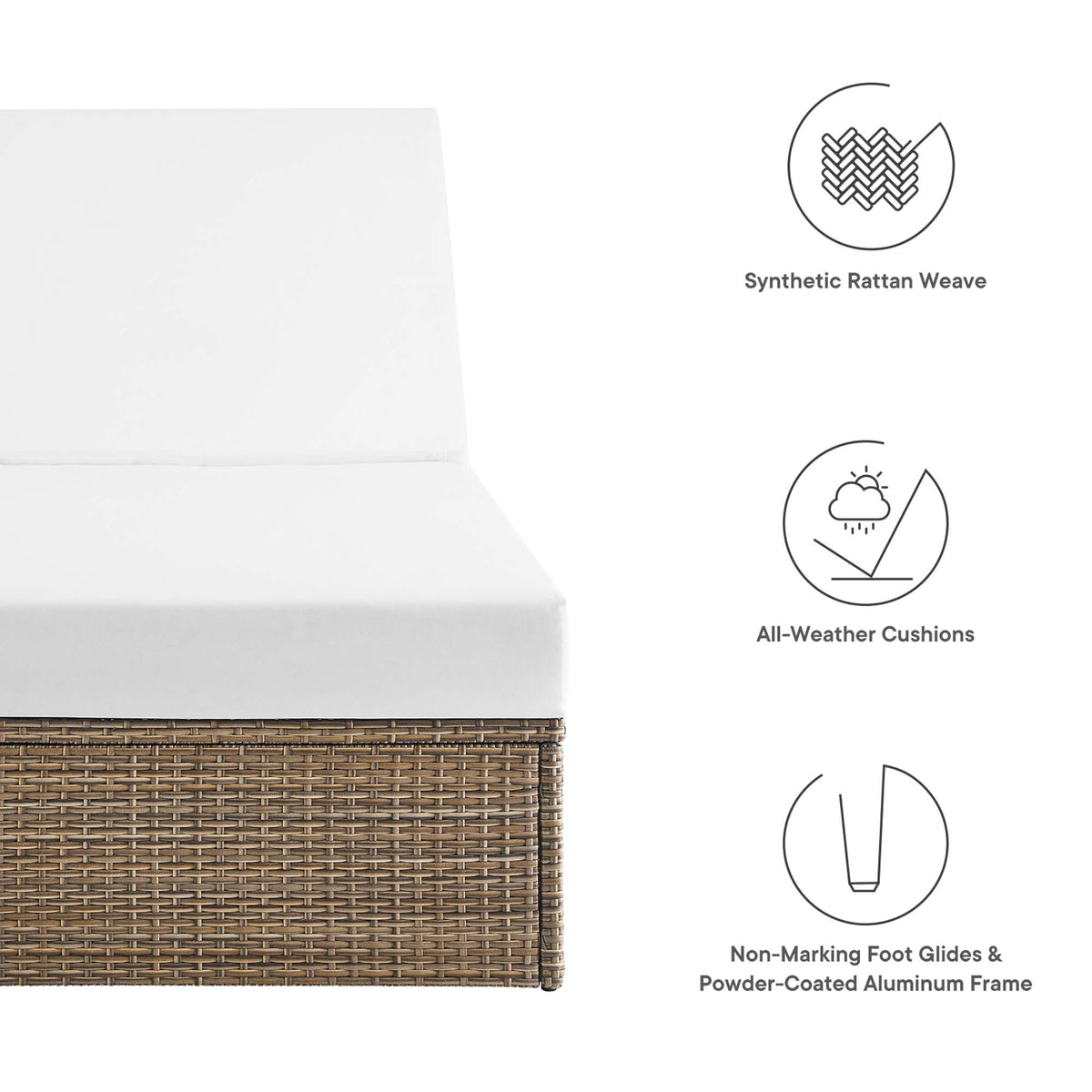 Convene Outdoor Patio Chaise Lounge Chair, Cappuccino White