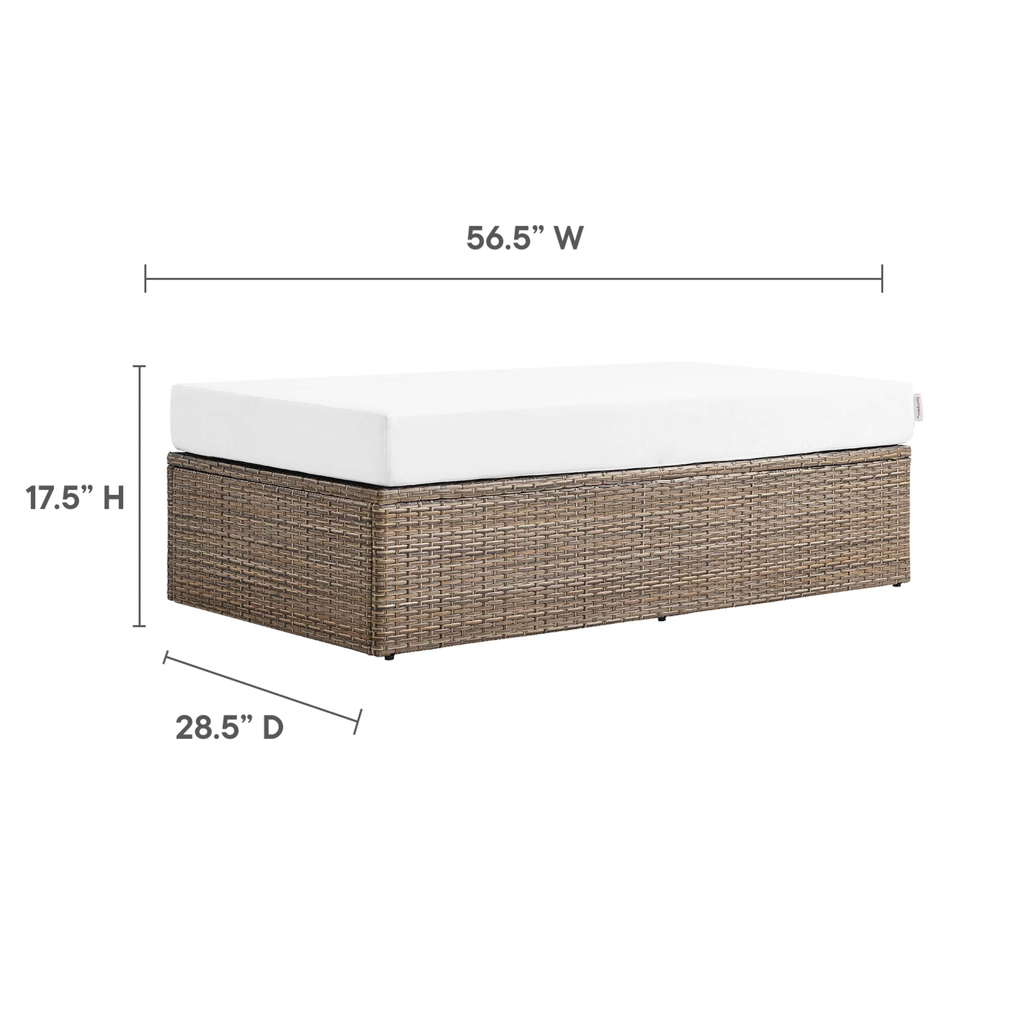 Convene Outdoor Patio Rectangle Ottoman, Cappuccino White