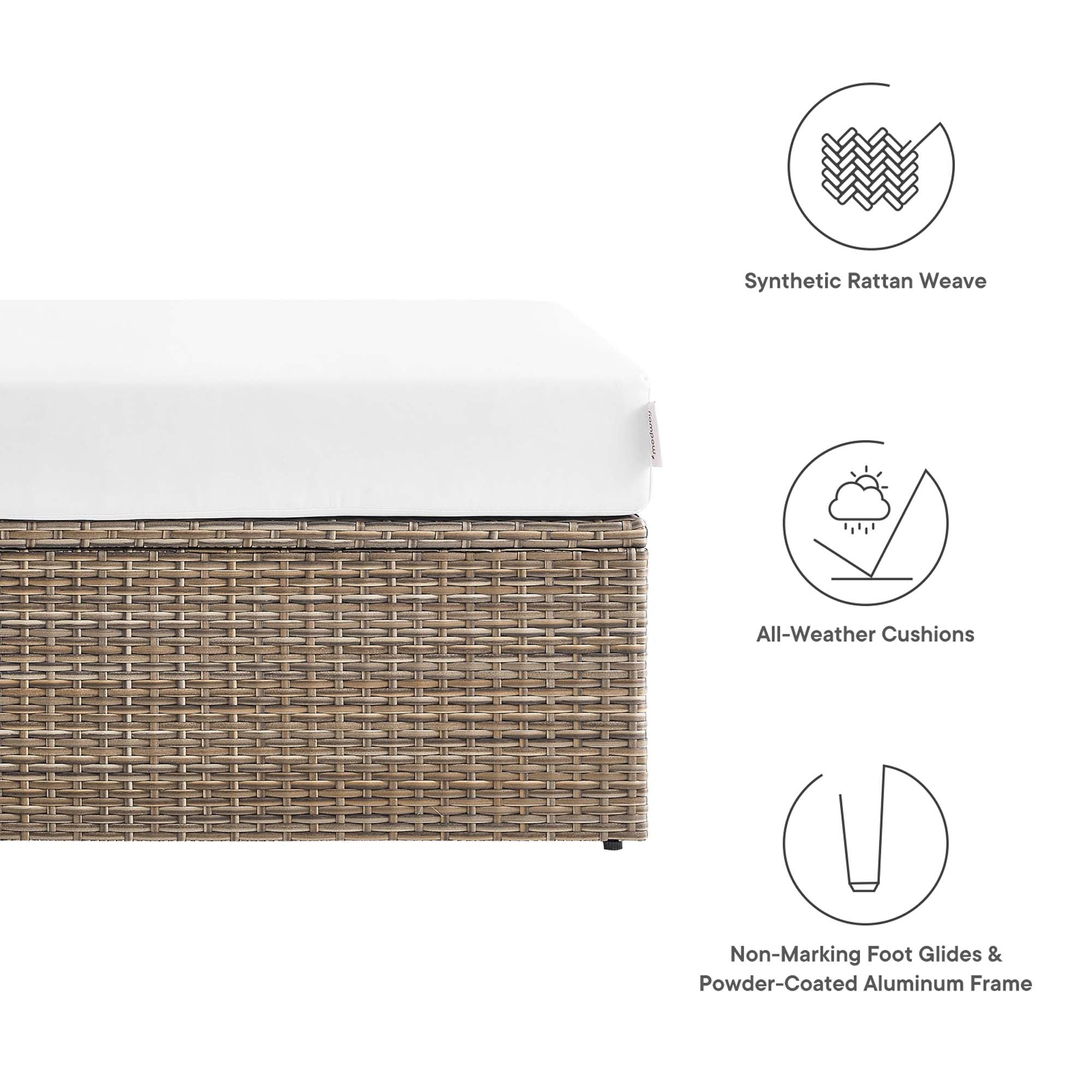 Convene Outdoor Patio Rectangle Ottoman, Cappuccino White
