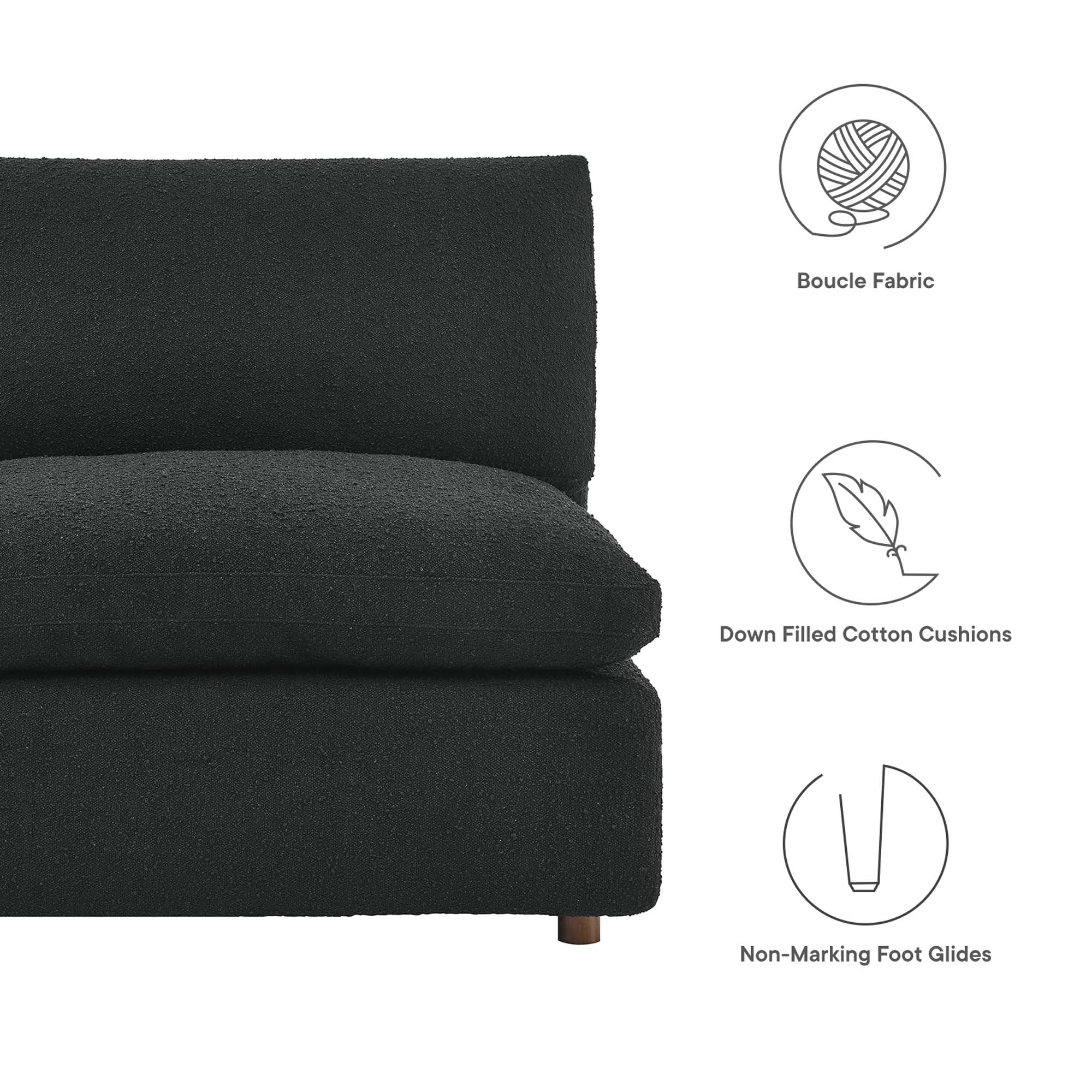 Commix Down Filled Overstuffed Boucle Fabric Armless Chair, Black