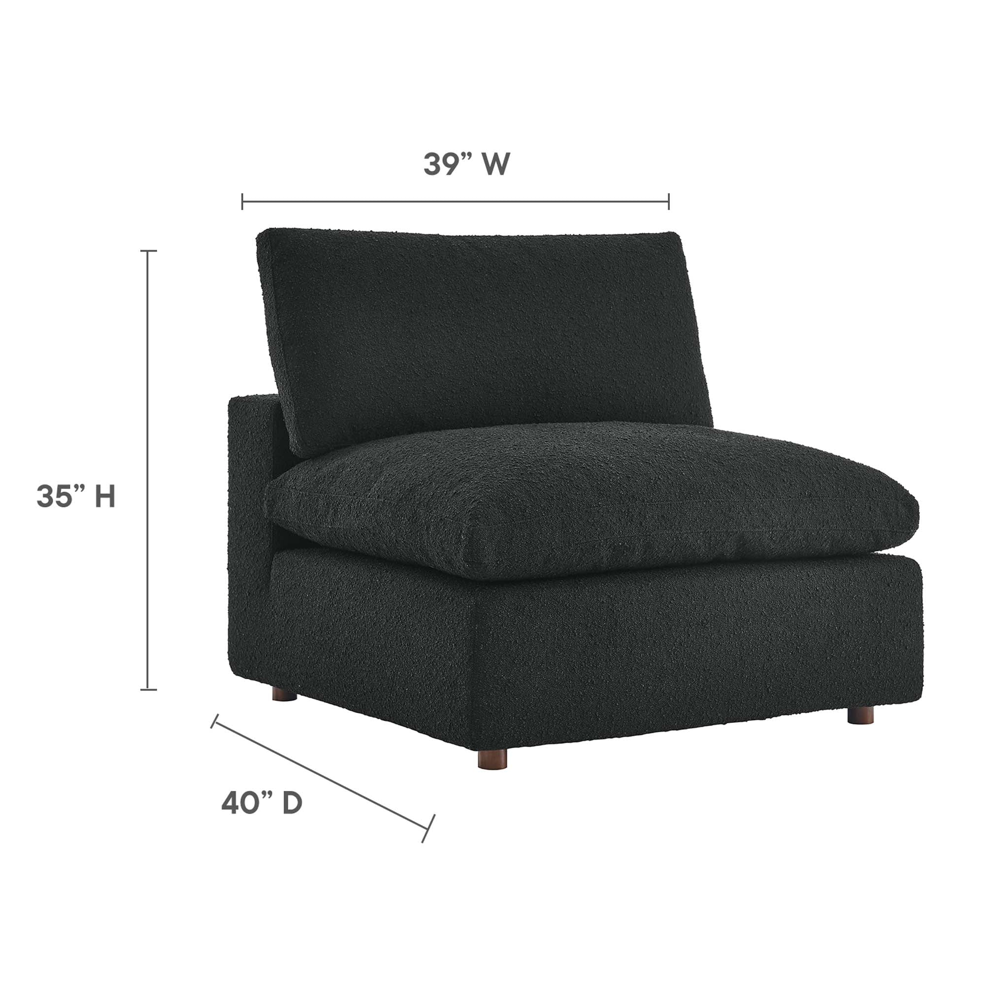 Commix Down Filled Overstuffed Boucle Fabric Armless Chair, Black