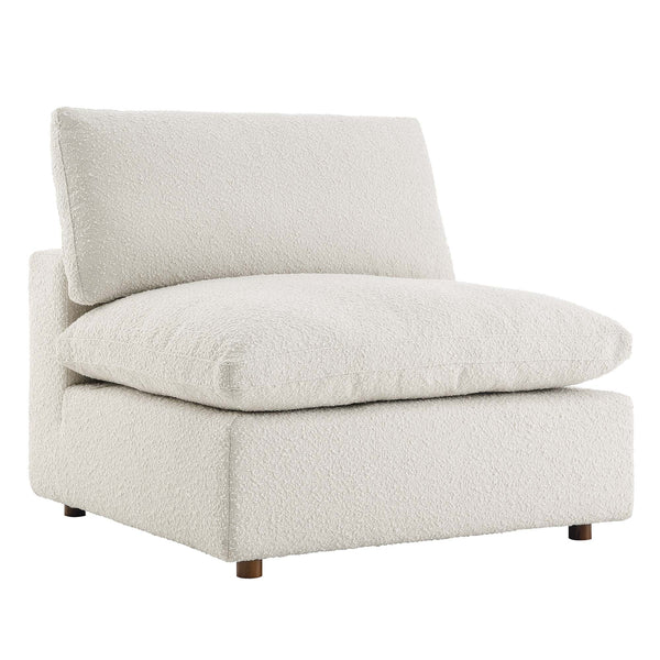 Commix Down Filled Overstuffed Boucle Fabric Armless Chair, Ivory