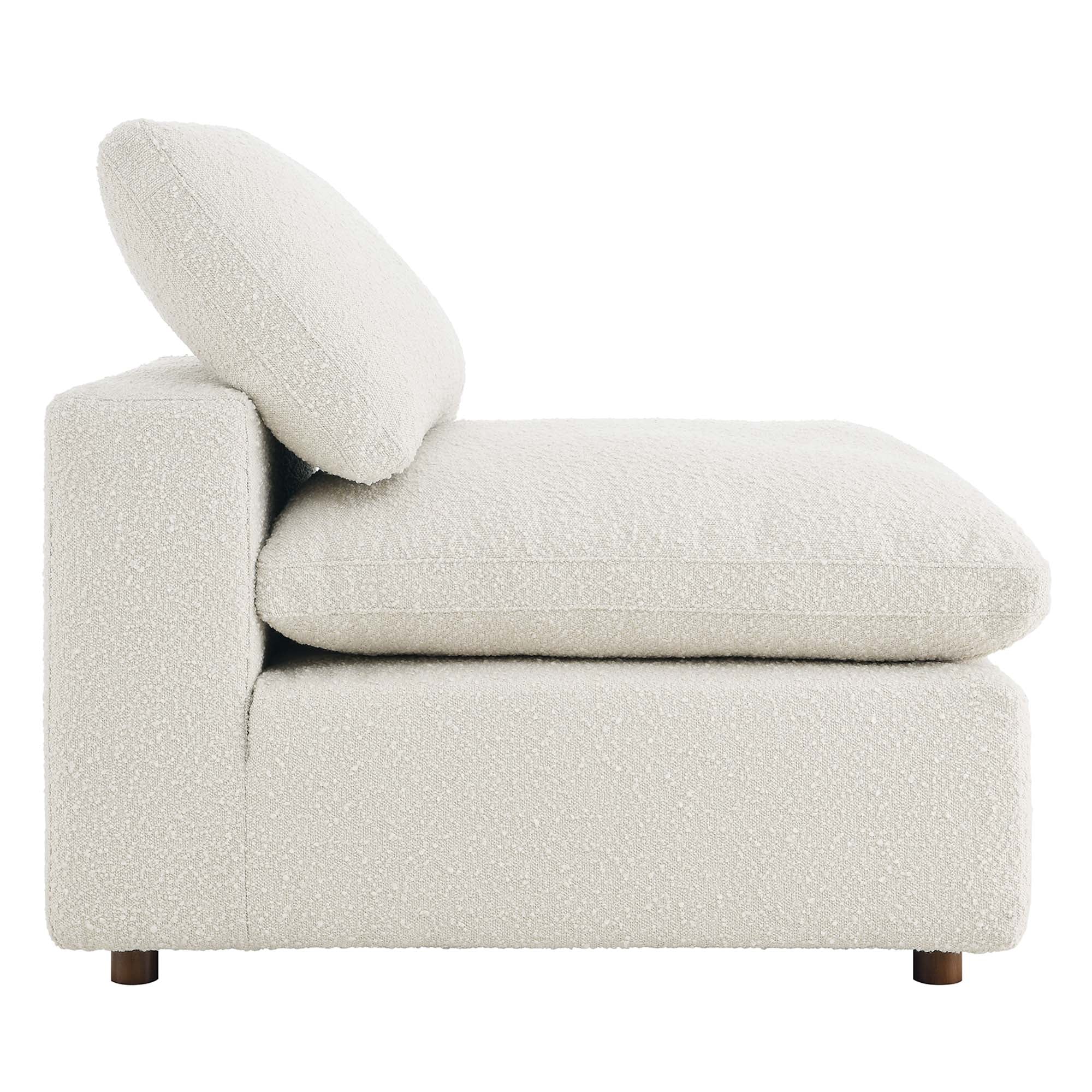Commix Down Filled Overstuffed Boucle Fabric Armless Chair, Ivory