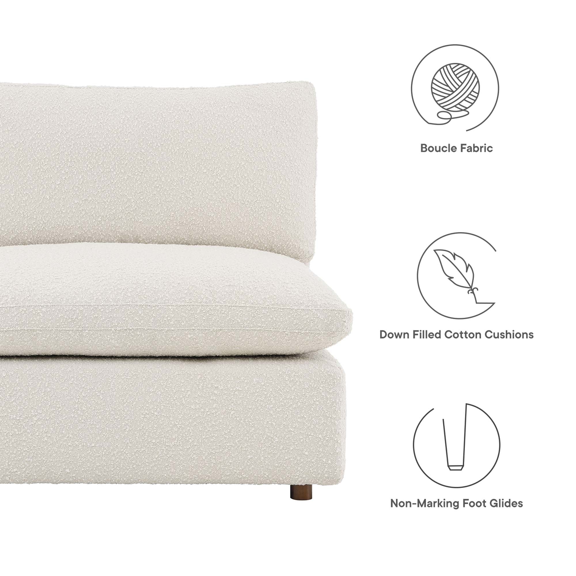 Commix Down Filled Overstuffed Boucle Fabric Armless Chair, Ivory