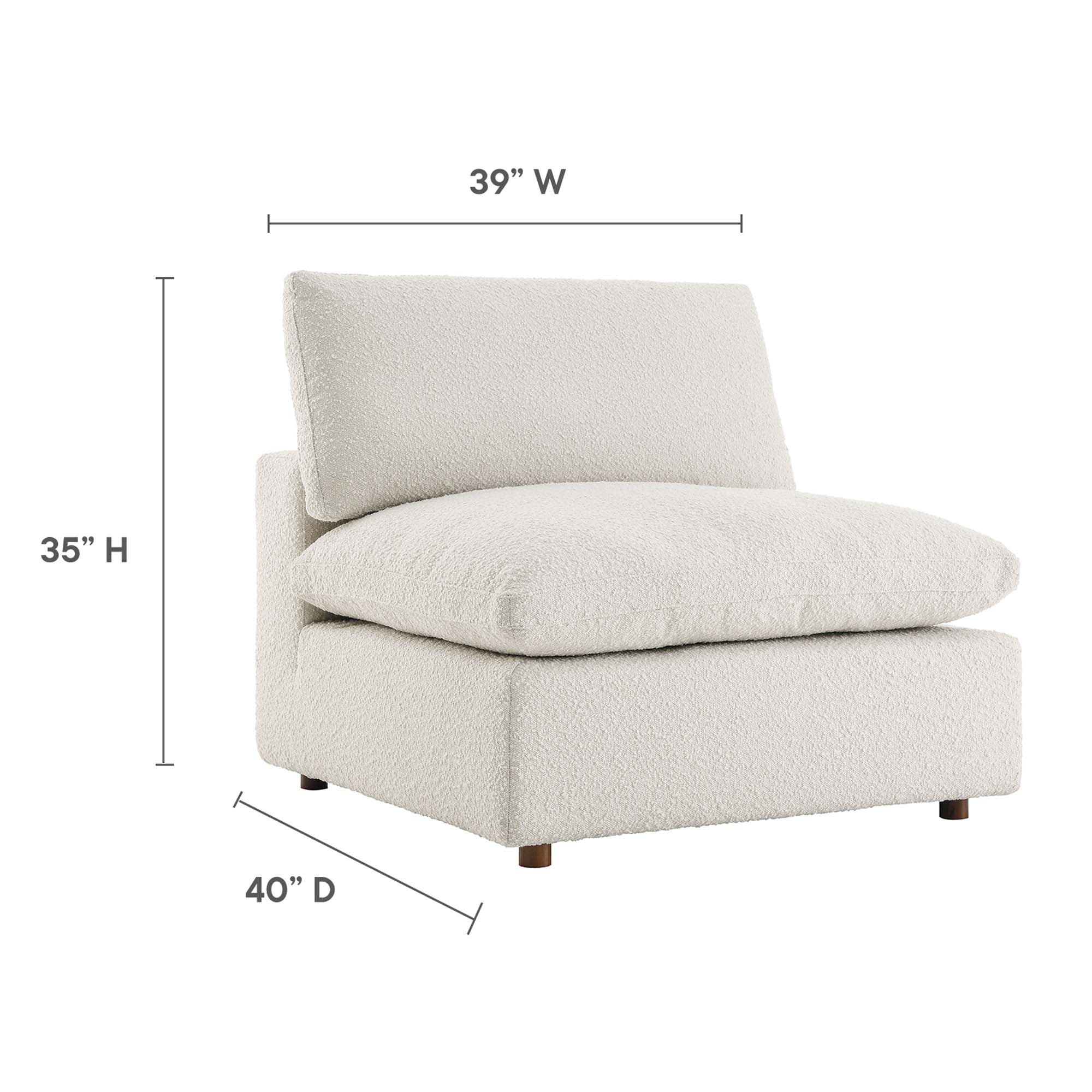 Commix Down Filled Overstuffed Boucle Fabric Armless Chair, Ivory