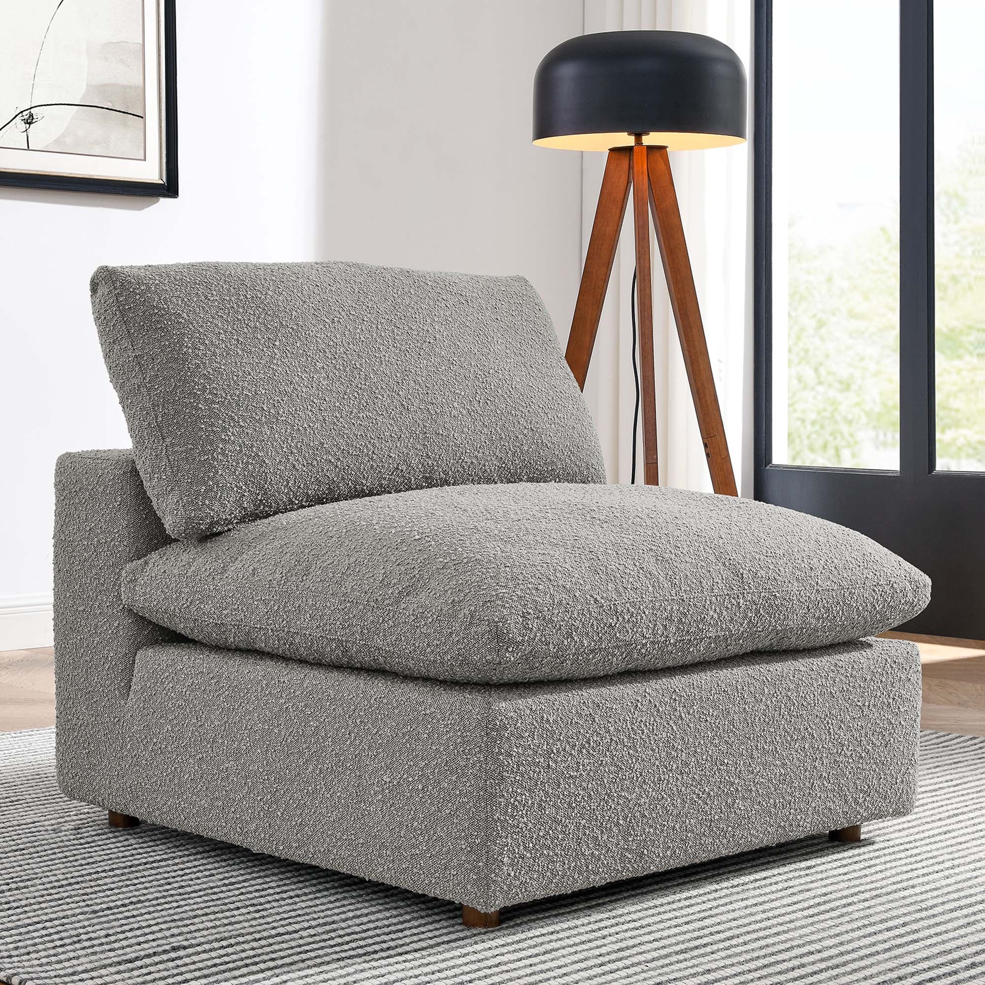 Commix Down Filled Overstuffed Boucle Fabric Armless Chair, Light Gray