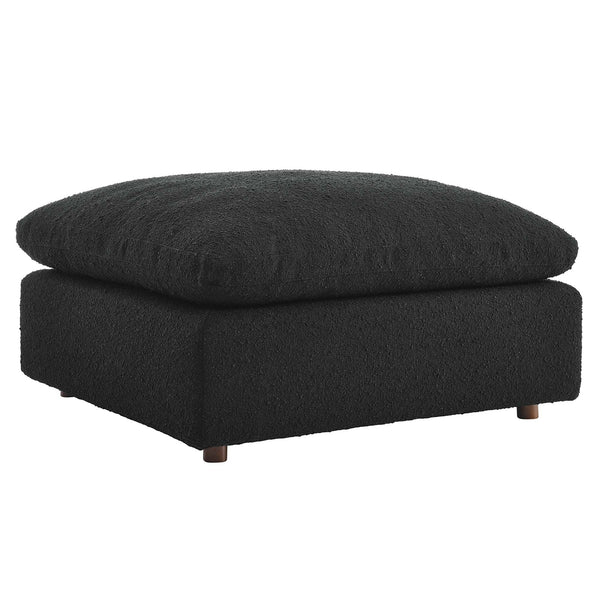 Commix Down Filled Overstuffed Boucle Fabric Ottoman, Black