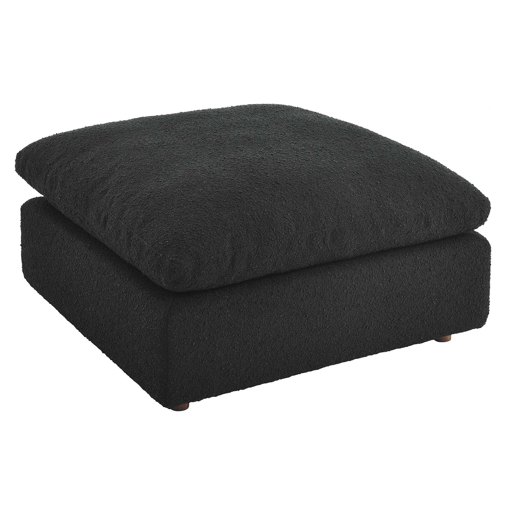 Commix Down Filled Overstuffed Boucle Fabric Ottoman, Black