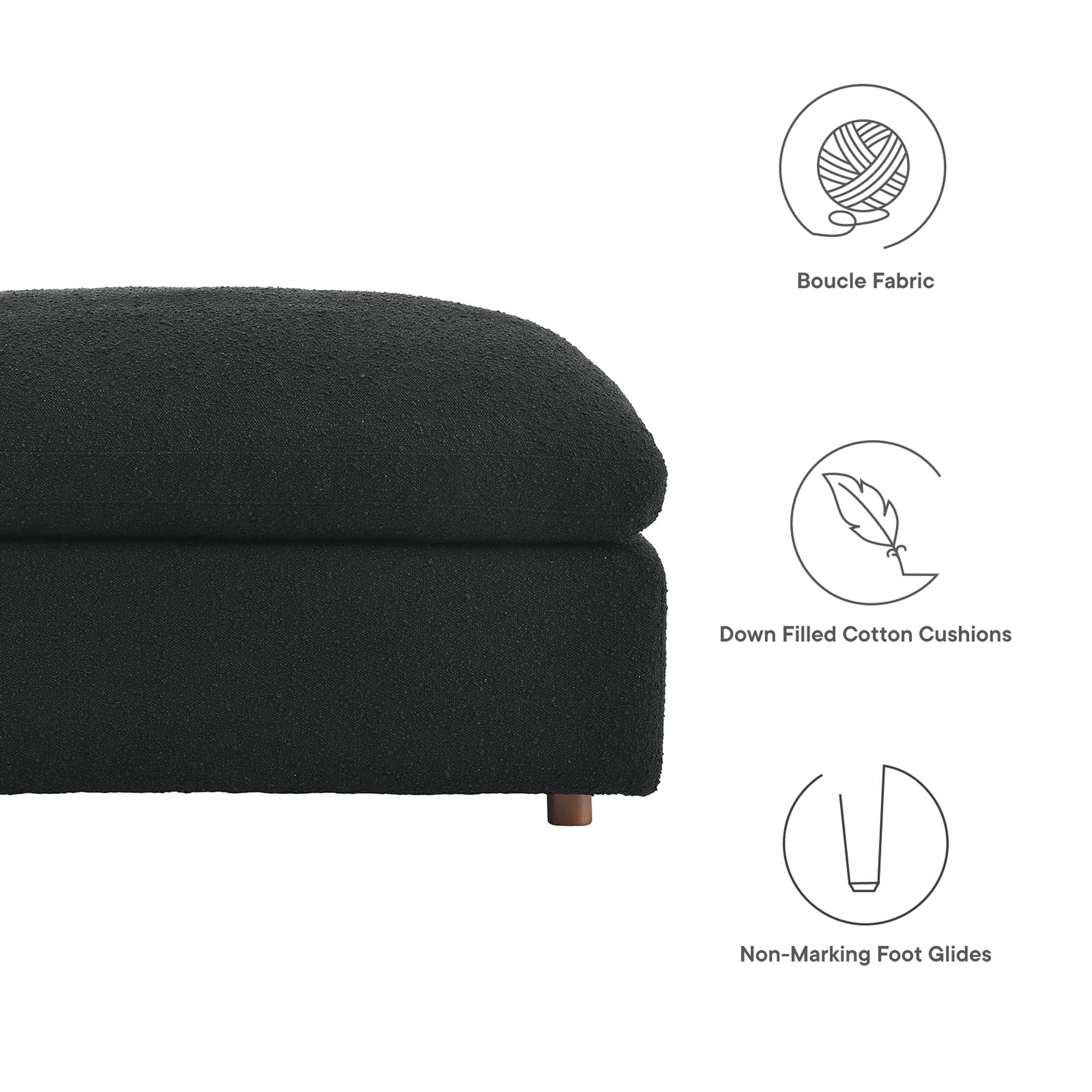 Commix Down Filled Overstuffed Boucle Fabric Ottoman, Black
