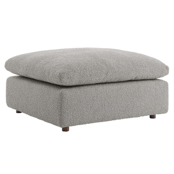 Commix Down Filled Overstuffed Boucle Fabric Ottoman, Light Gray