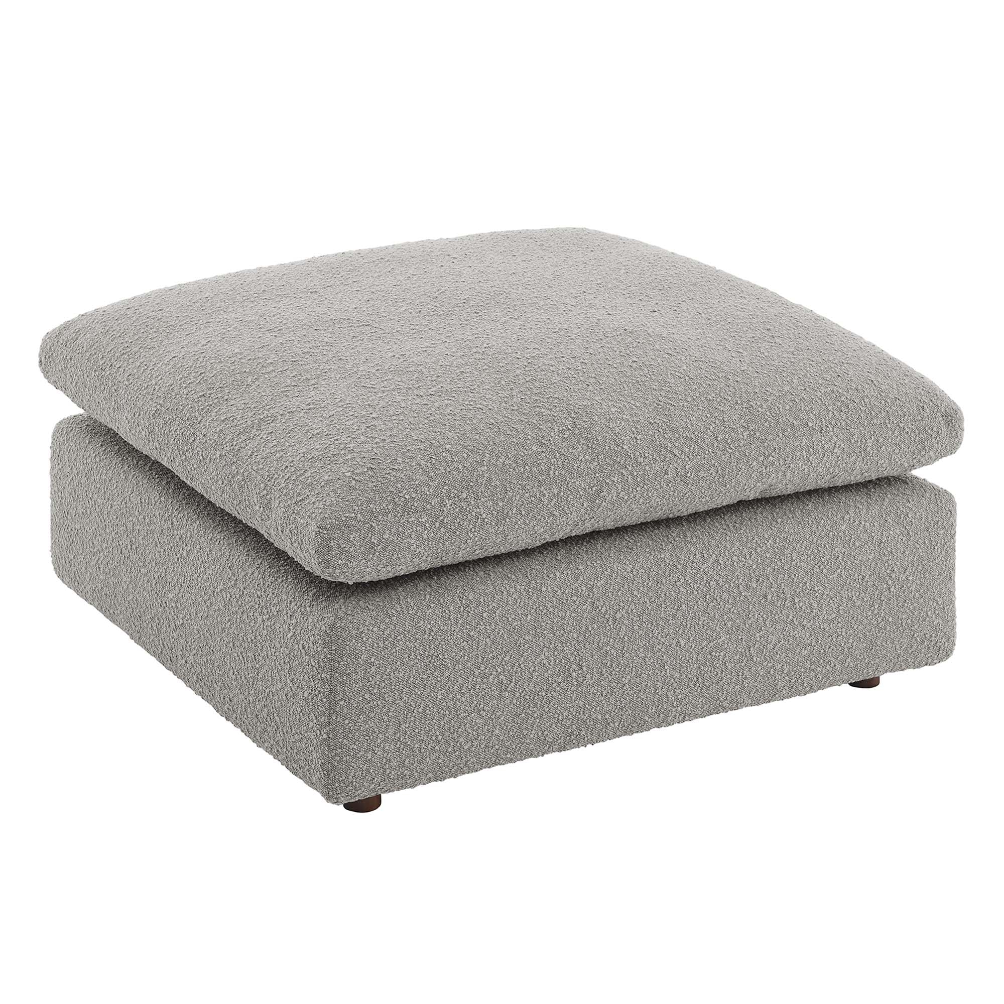 Commix Down Filled Overstuffed Boucle Fabric Ottoman, Light Gray