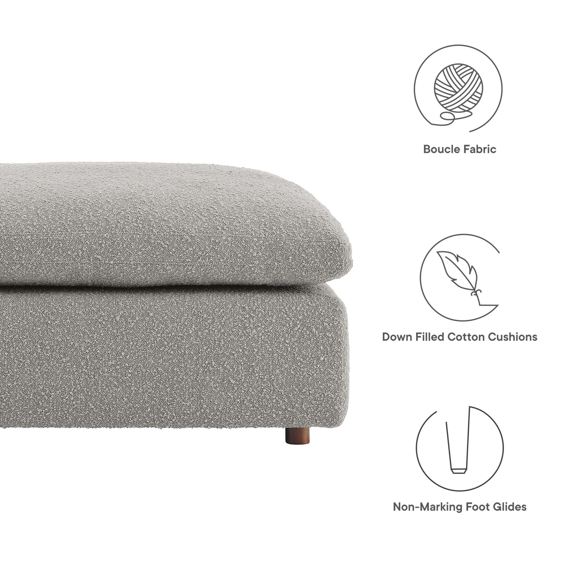 Commix Down Filled Overstuffed Boucle Fabric Ottoman, Light Gray