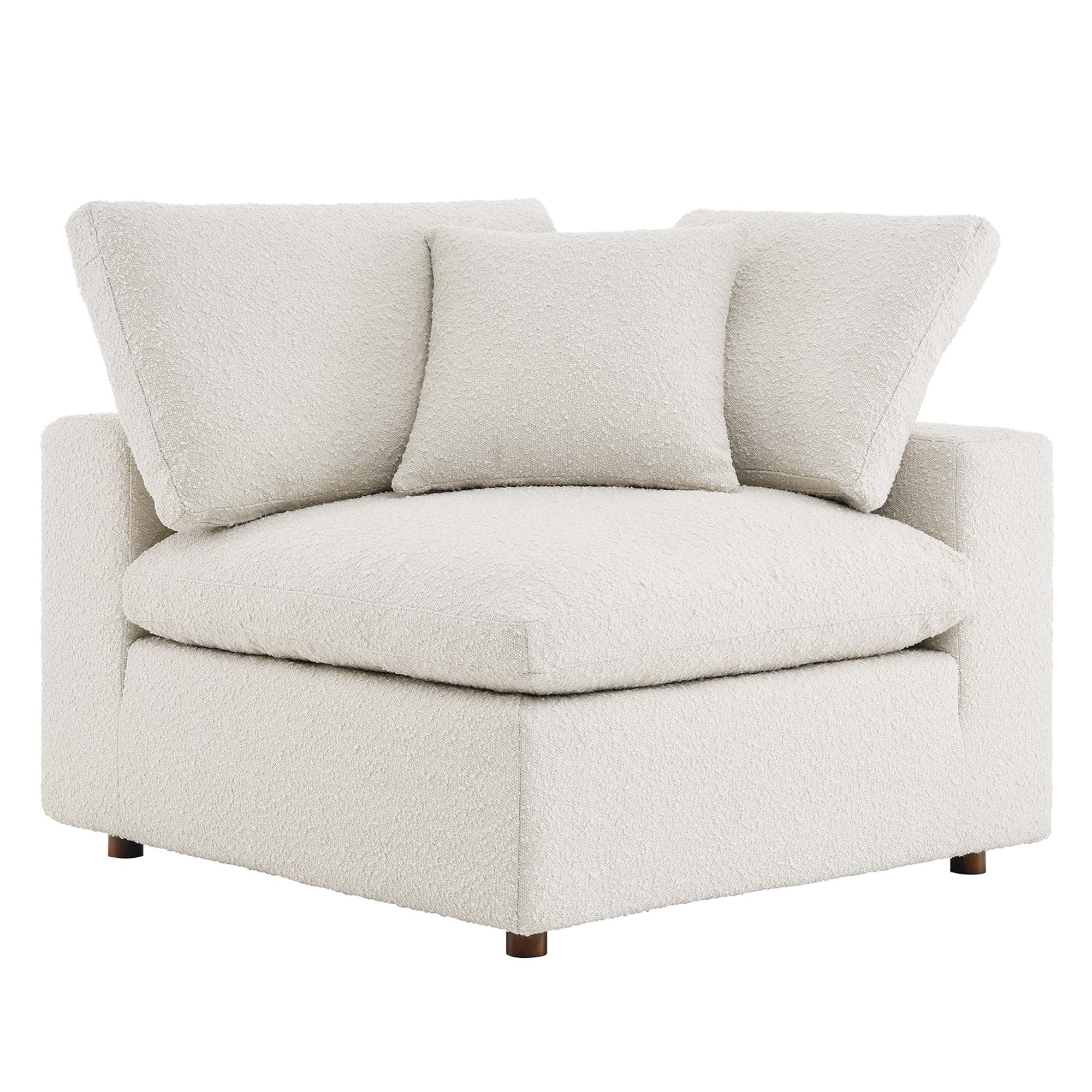 Commix Down Filled Overstuffed Boucle Fabric Corner Chair, Ivory