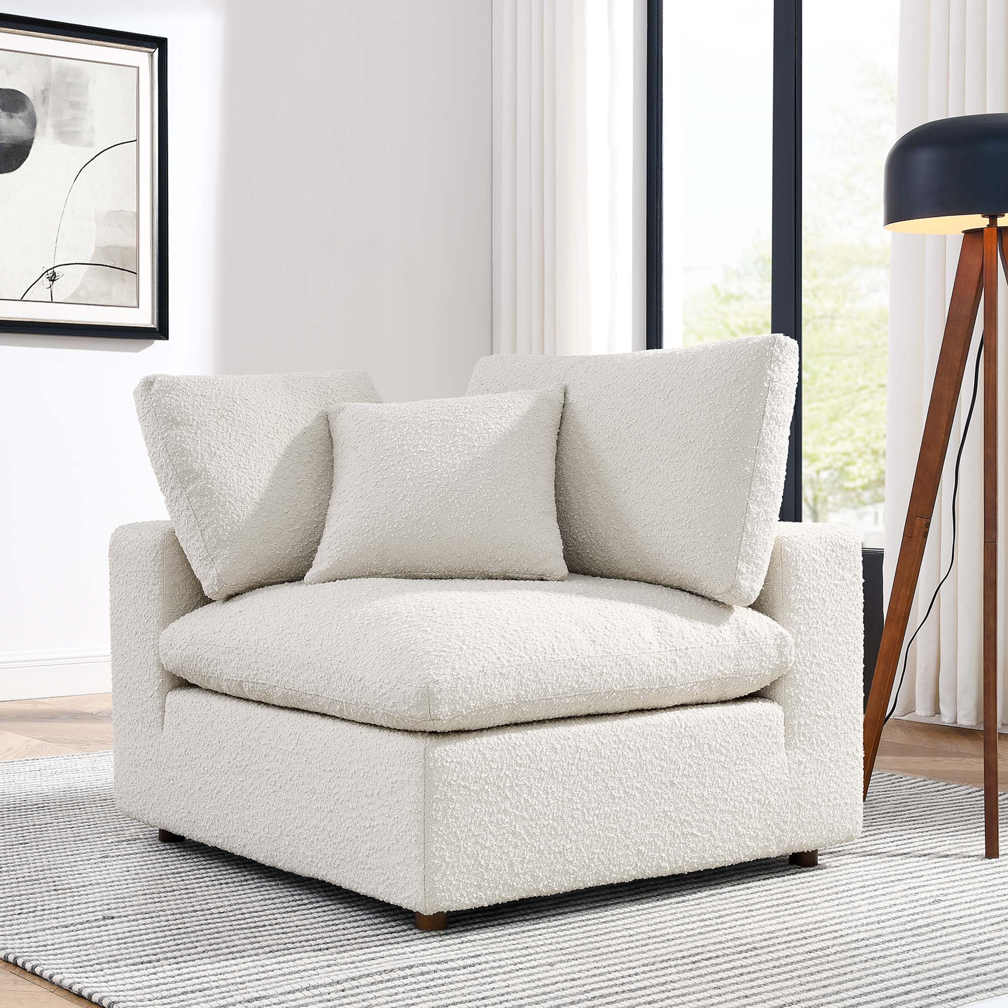 Commix Down Filled Overstuffed Boucle Fabric Corner Chair, Ivory
