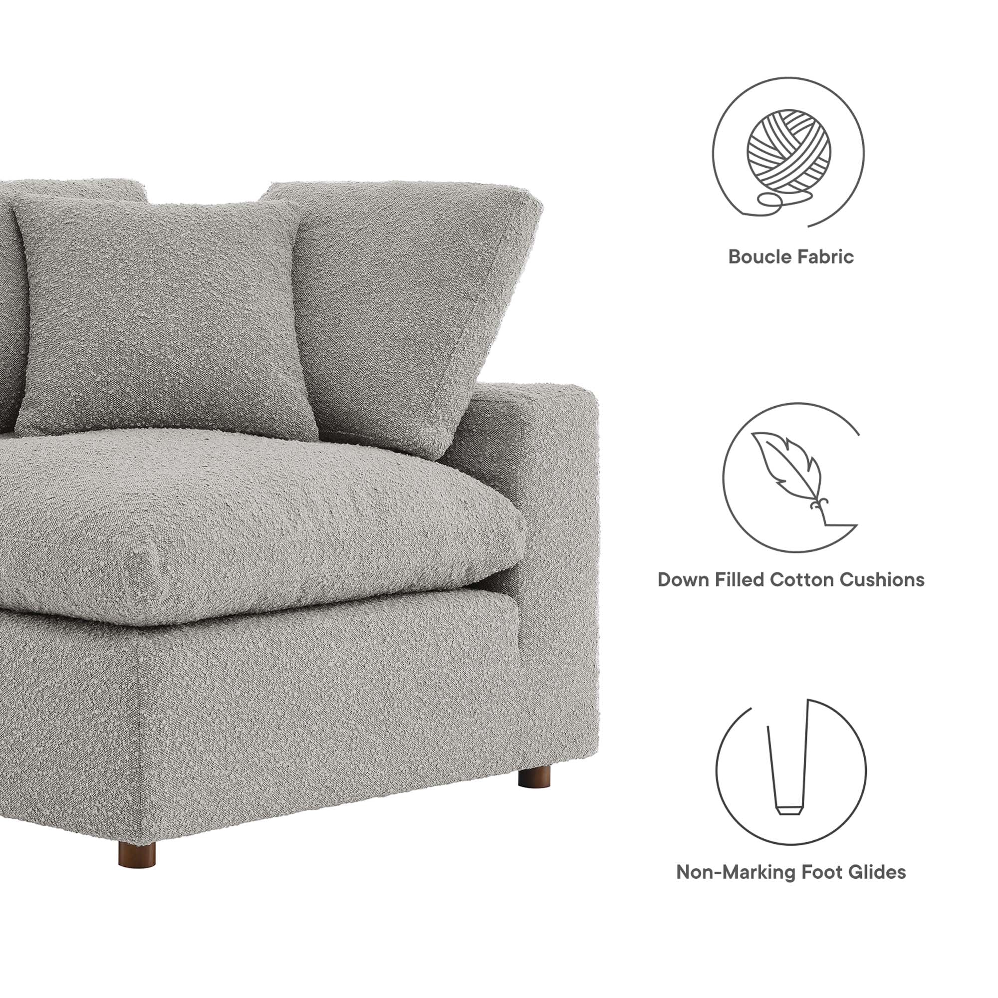 Commix Down Filled Overstuffed Boucle Fabric Corner Chair, Light Gray