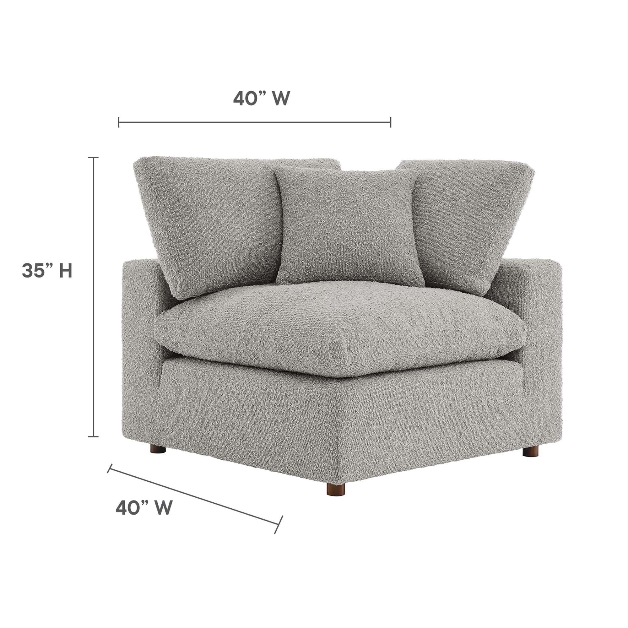 Commix Down Filled Overstuffed Boucle Fabric Corner Chair, Light Gray