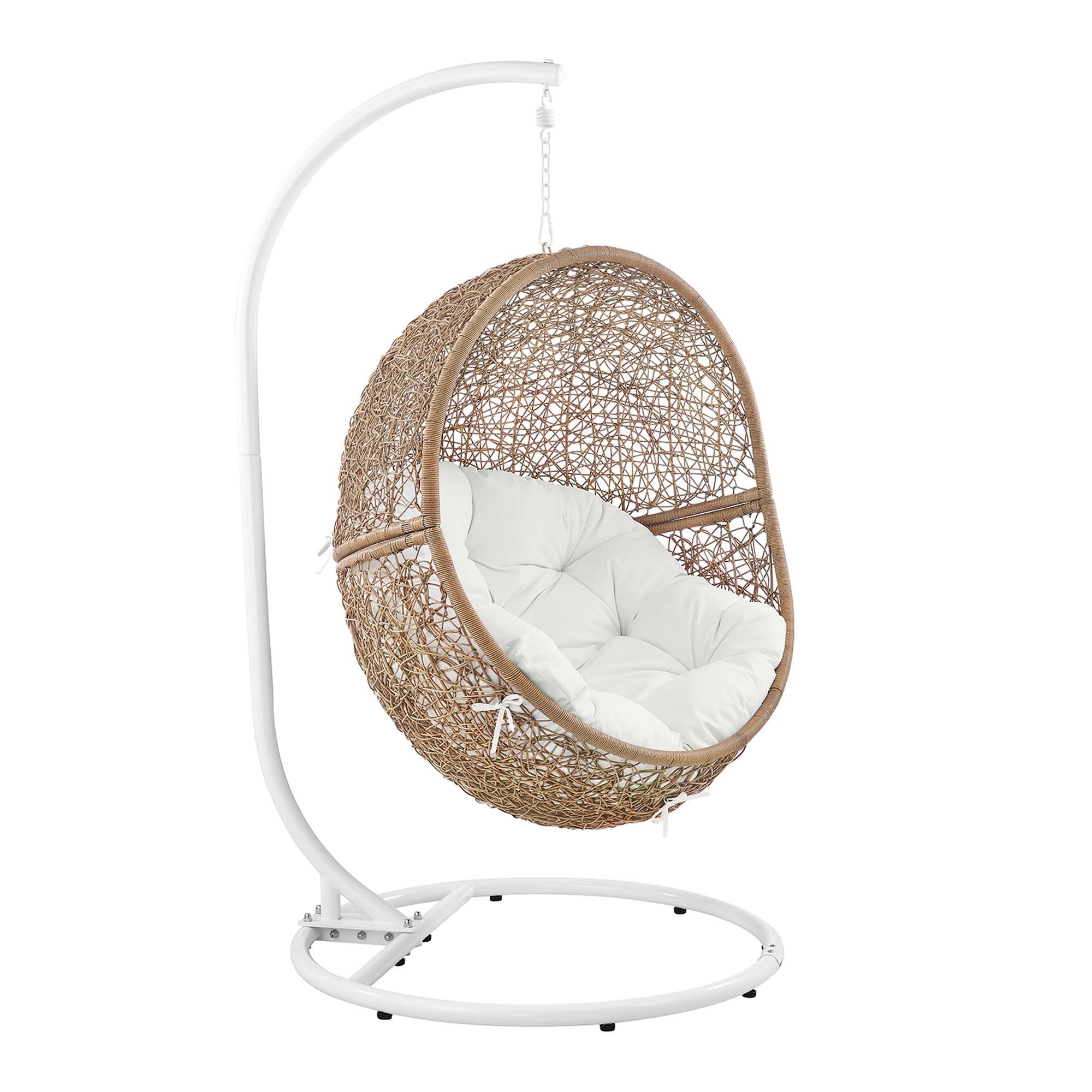Encase Outdoor Patio Rattan Swing Chair, Cappuccino White