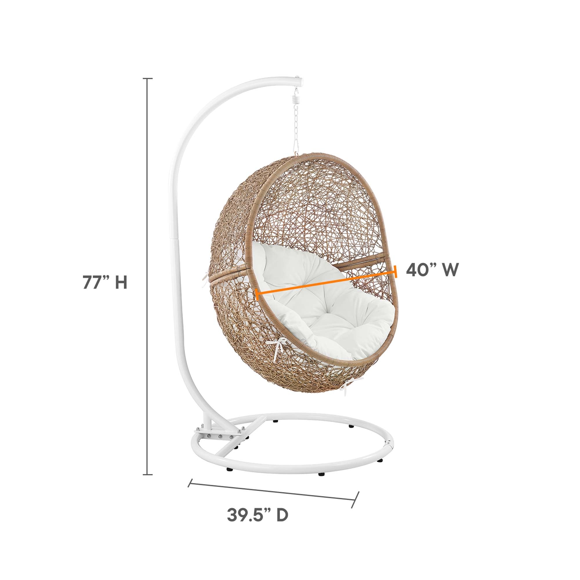 Encase Outdoor Patio Rattan Swing Chair, Cappuccino White